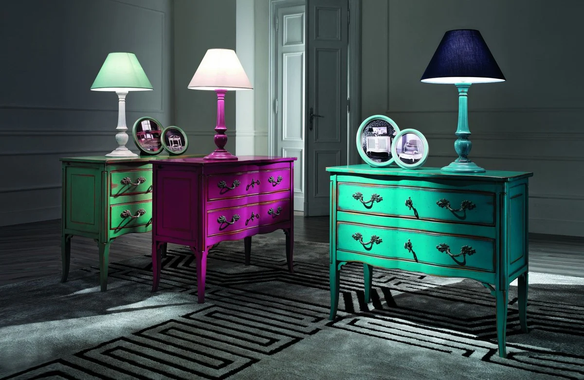 Luxury Baroque Chest of Drawers Antique Purple / Silver - Handmade Solid Wood Chest of Drawers with 2 Drawers - Baroque Style Bedroom Furniture - Baroque Furniture - Luxury Quality - Made in Italy