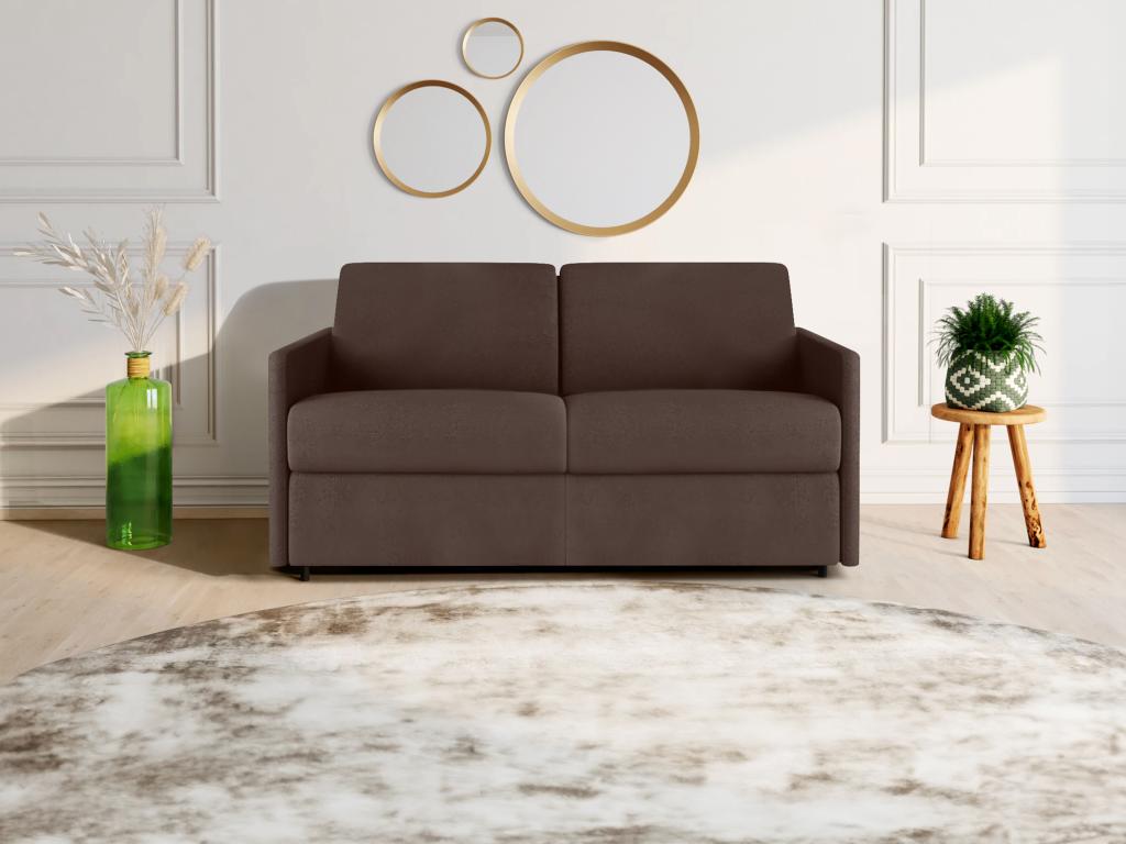 Sofá cama italiano 2 plazas de tela CALIFE - Marrón - Cama 120 cm - Colchón 22 cm