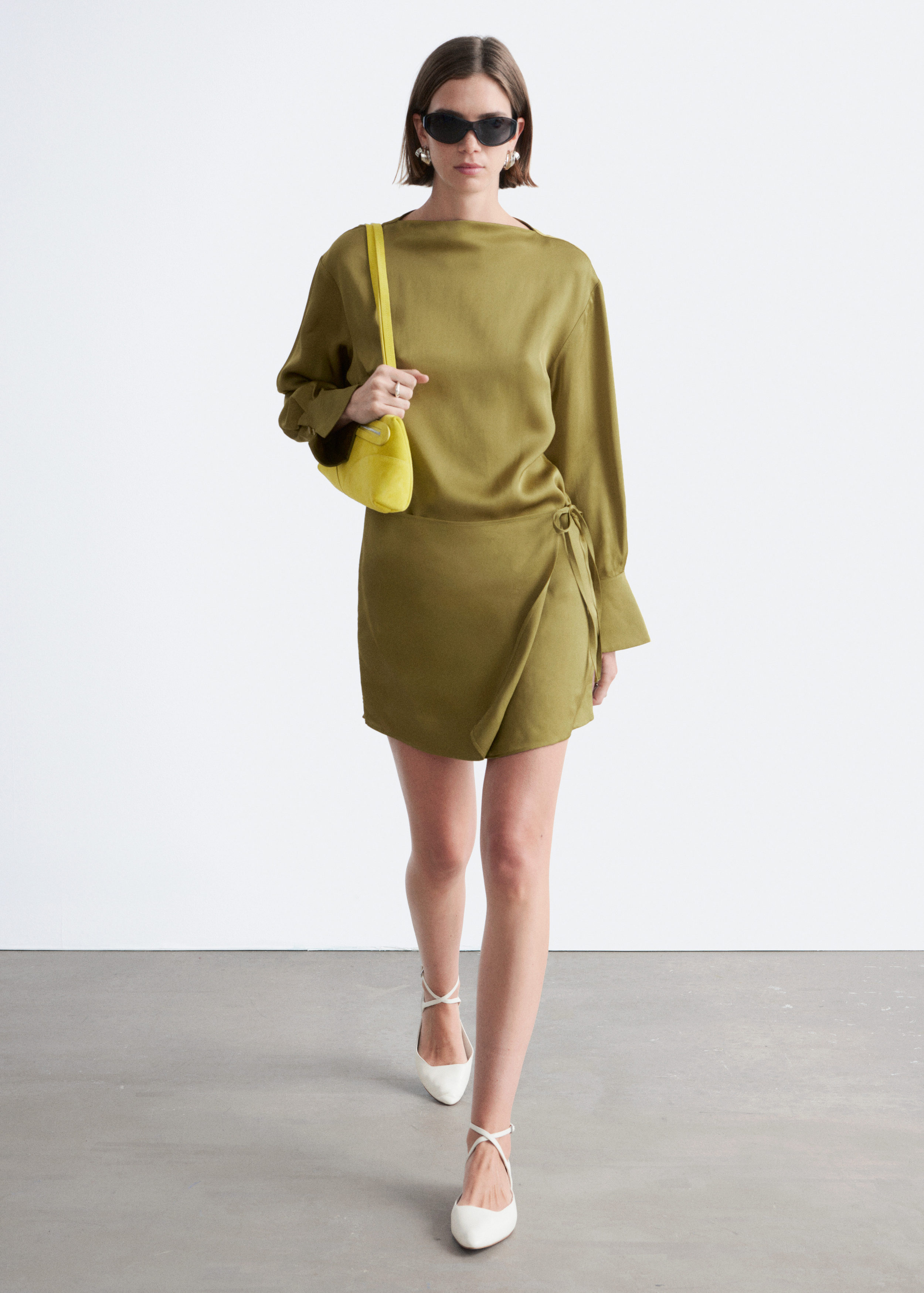 & Other Stories SATIN TIE-CLOSURE MINI DRESS