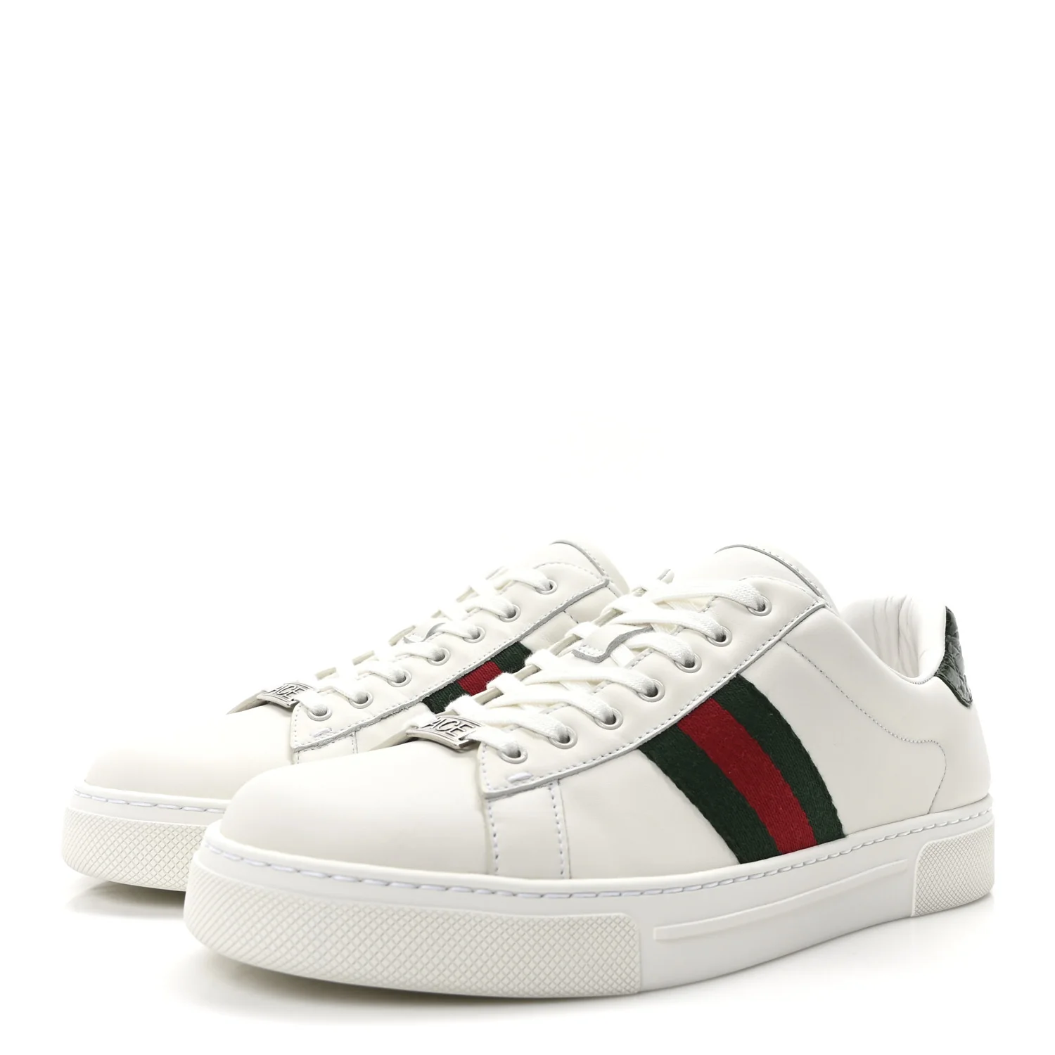 Calfskin Crocodile Web Womens Ace Sneakers 39.5 White Green - Top Club