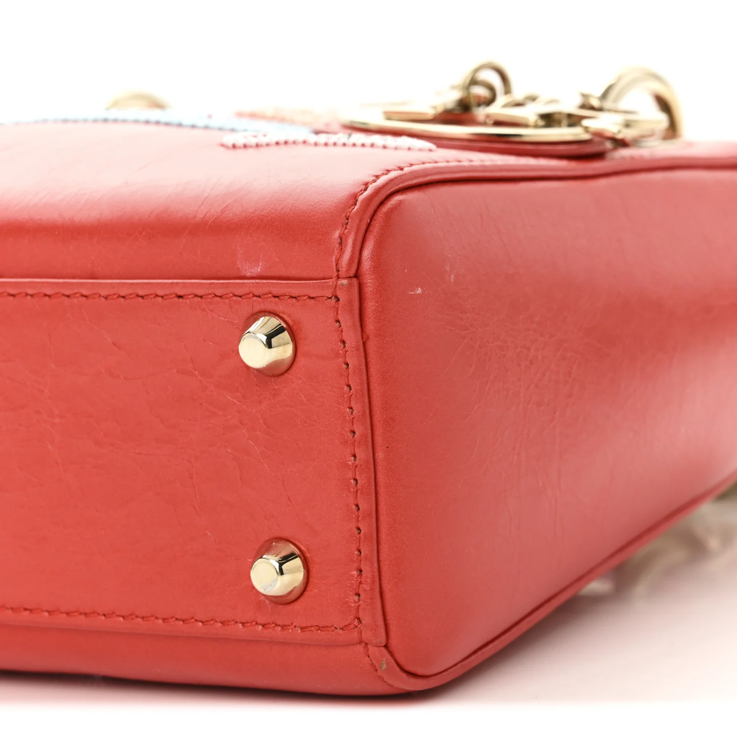 Calfskin Beaded Mini Lady Dior Rouge Multicolor - Top Club