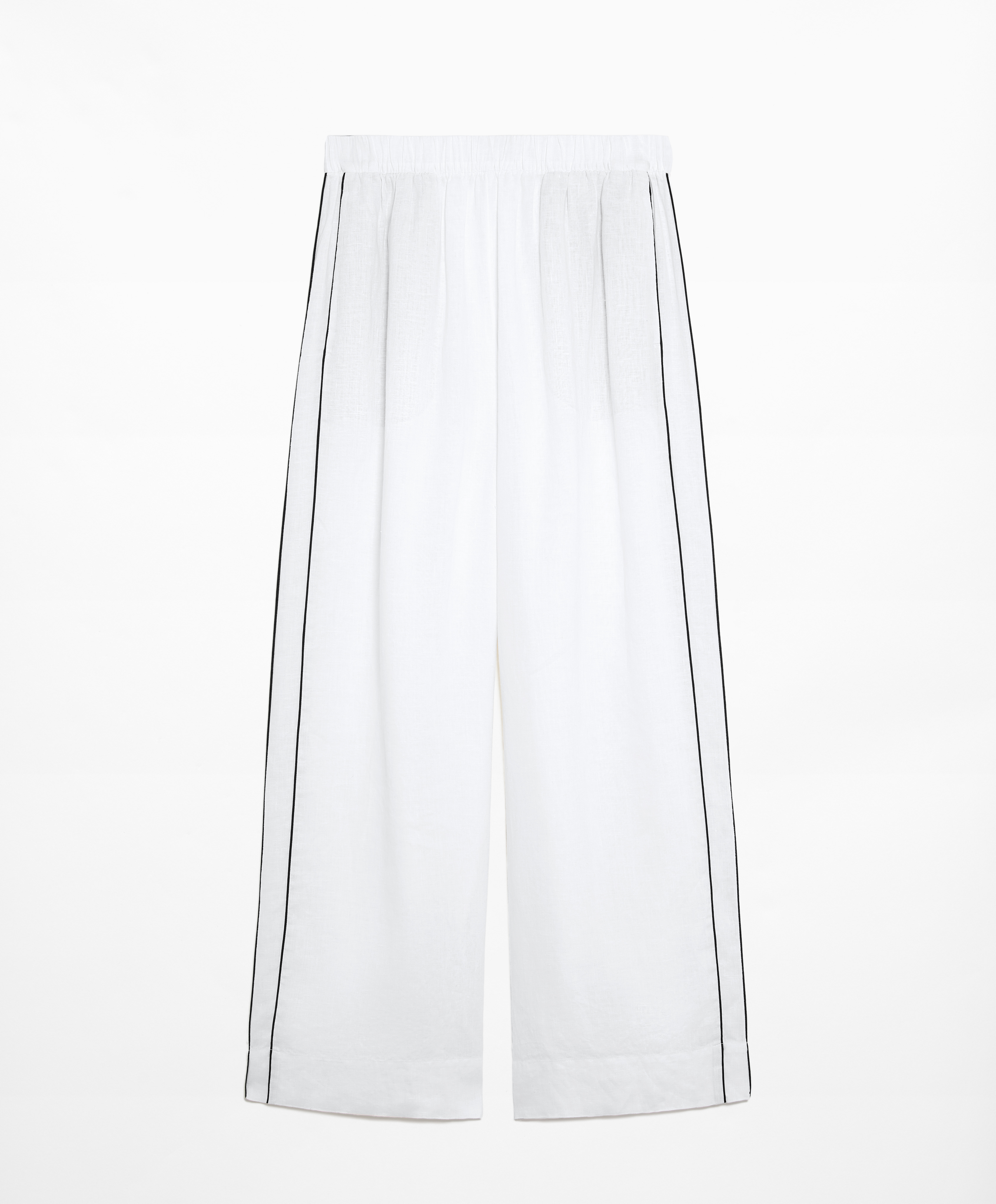 OYSHO 100% linen wide straight-leg trousers with piping
