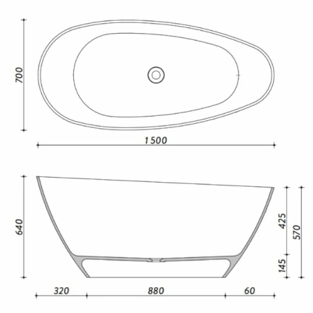 Freestanding luxury bathtub matt black 150 cm - bathroom interior