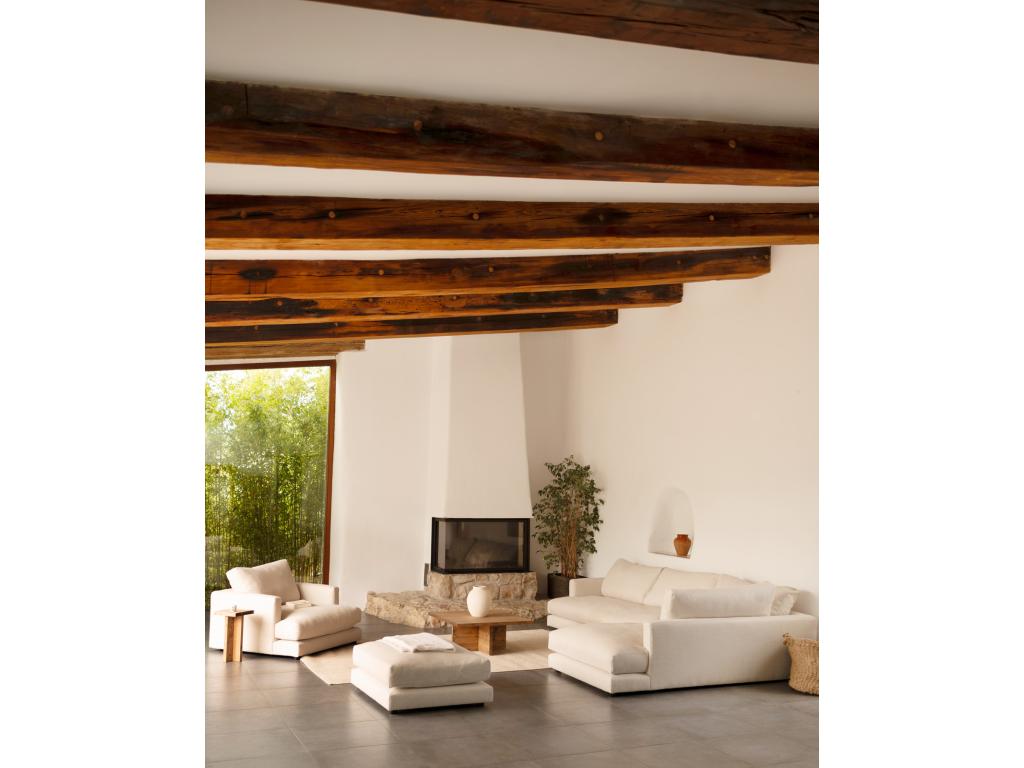 Sofá 4 plazas con chaise longue derecho tono blanco roto 325x212cm