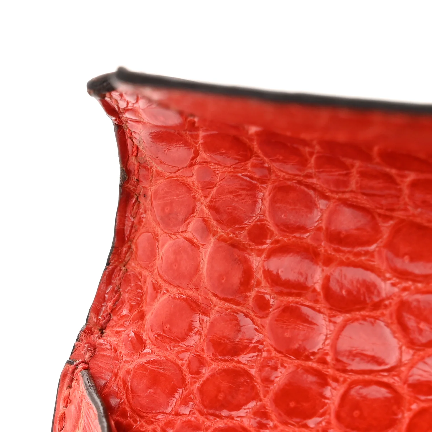 Shiny Porosus Crocodile Kelly Cut Pochette Orange Poppy - Top Club