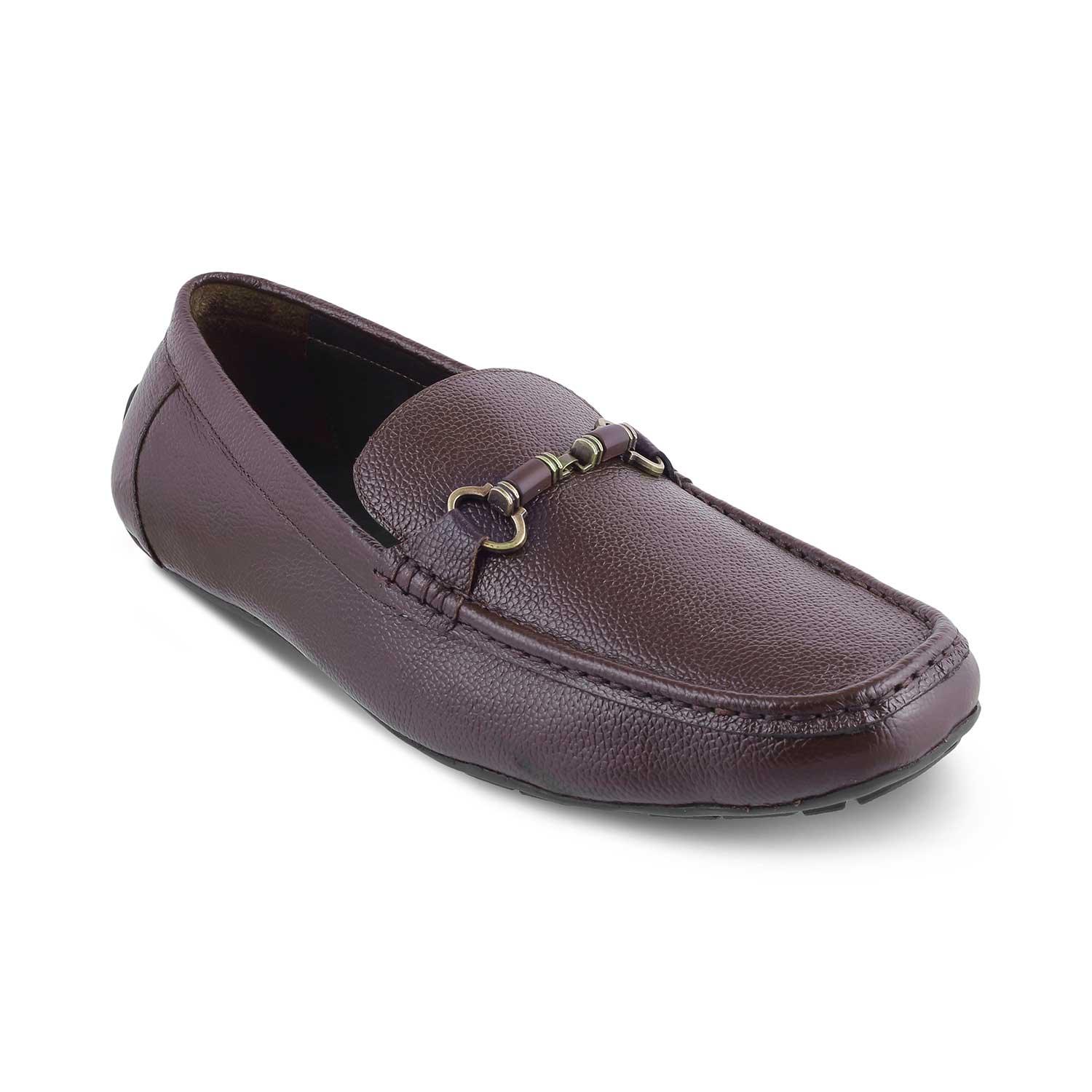 POPECHO Brown Men's Leather Driving Loafers