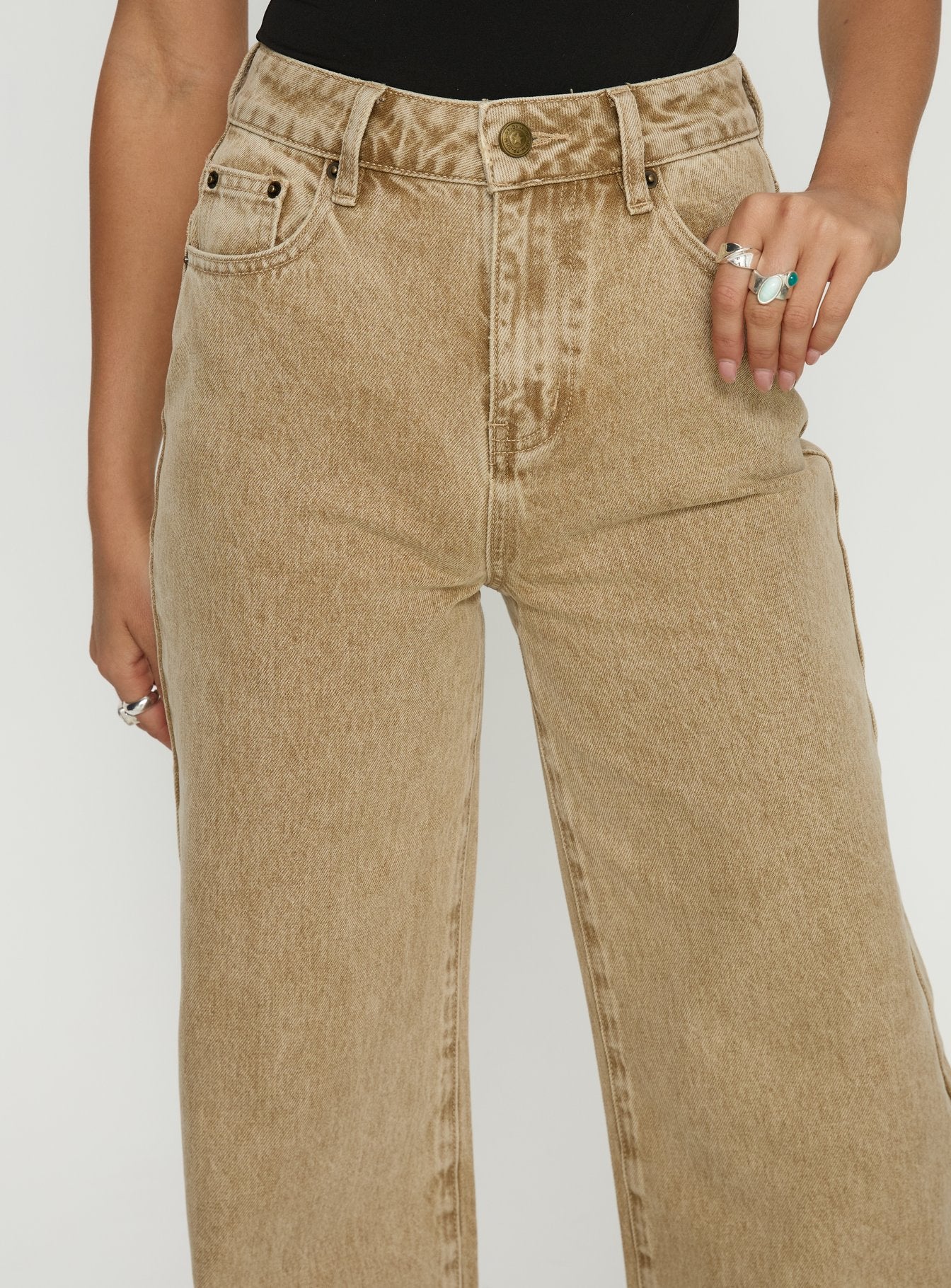 Goldie High Rise Wide Leg Jeans Tan