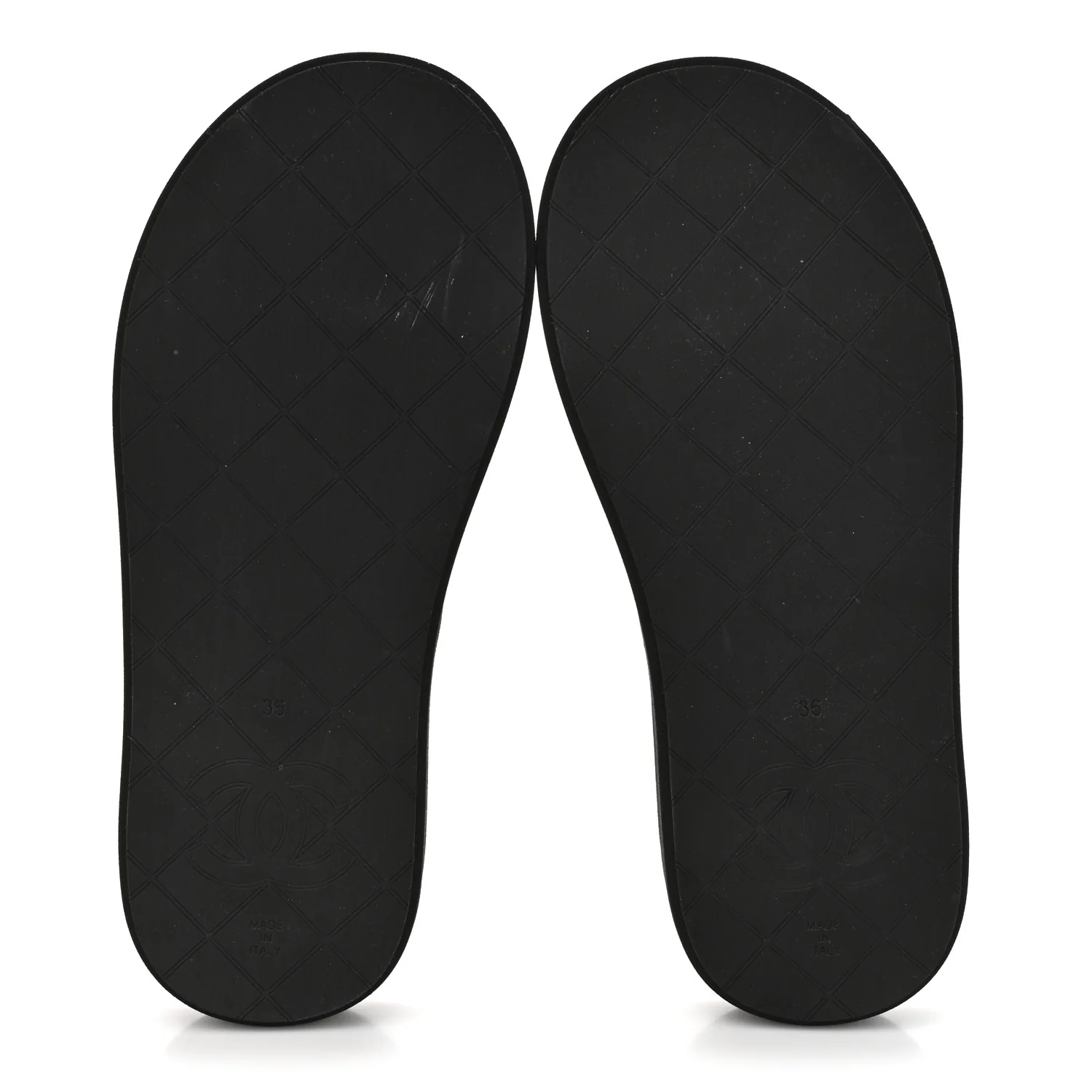 Lambskin Quilted Padded Charms Thong Sandals 36 Black - Top Club