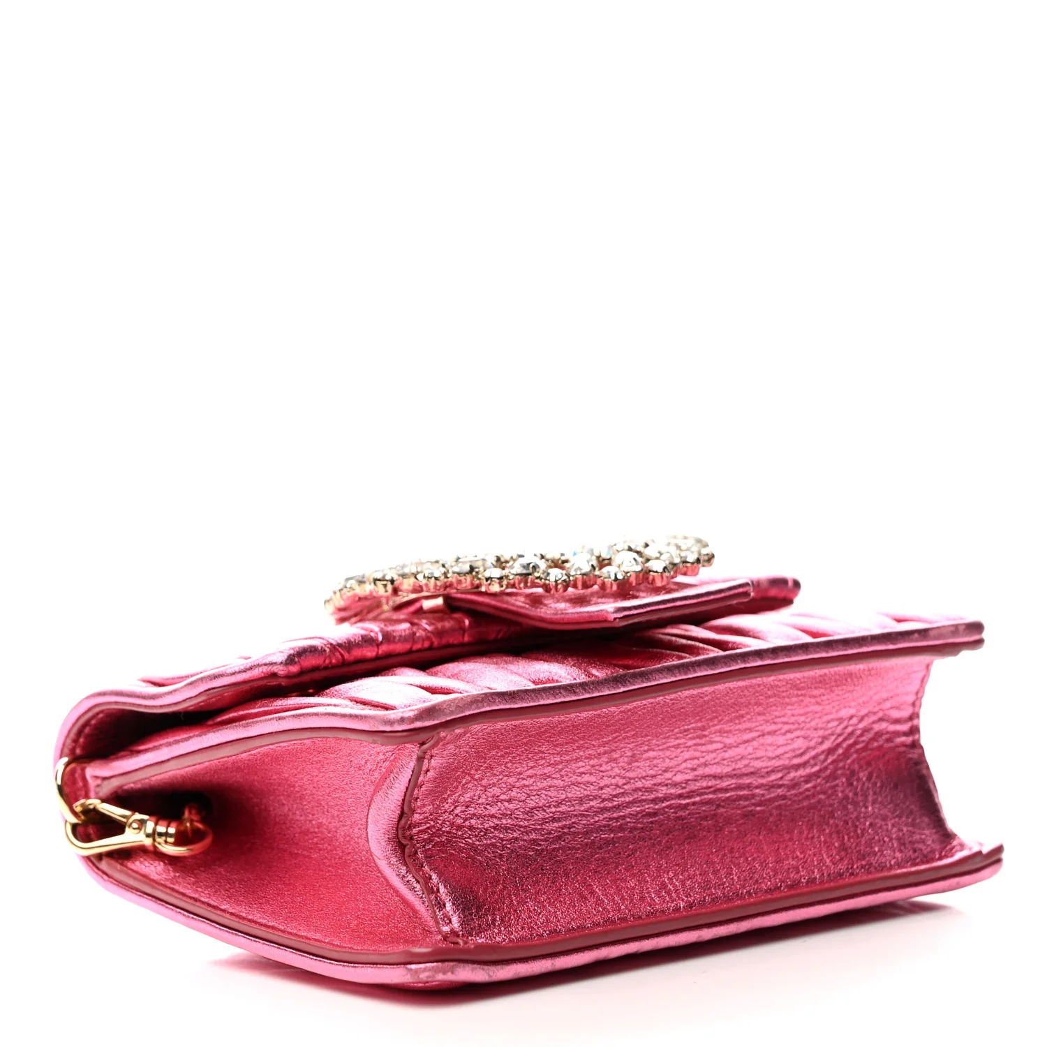 Metallic Nappa Matelasse Crystal Embellished Lady Crossbody Pink - Top Club