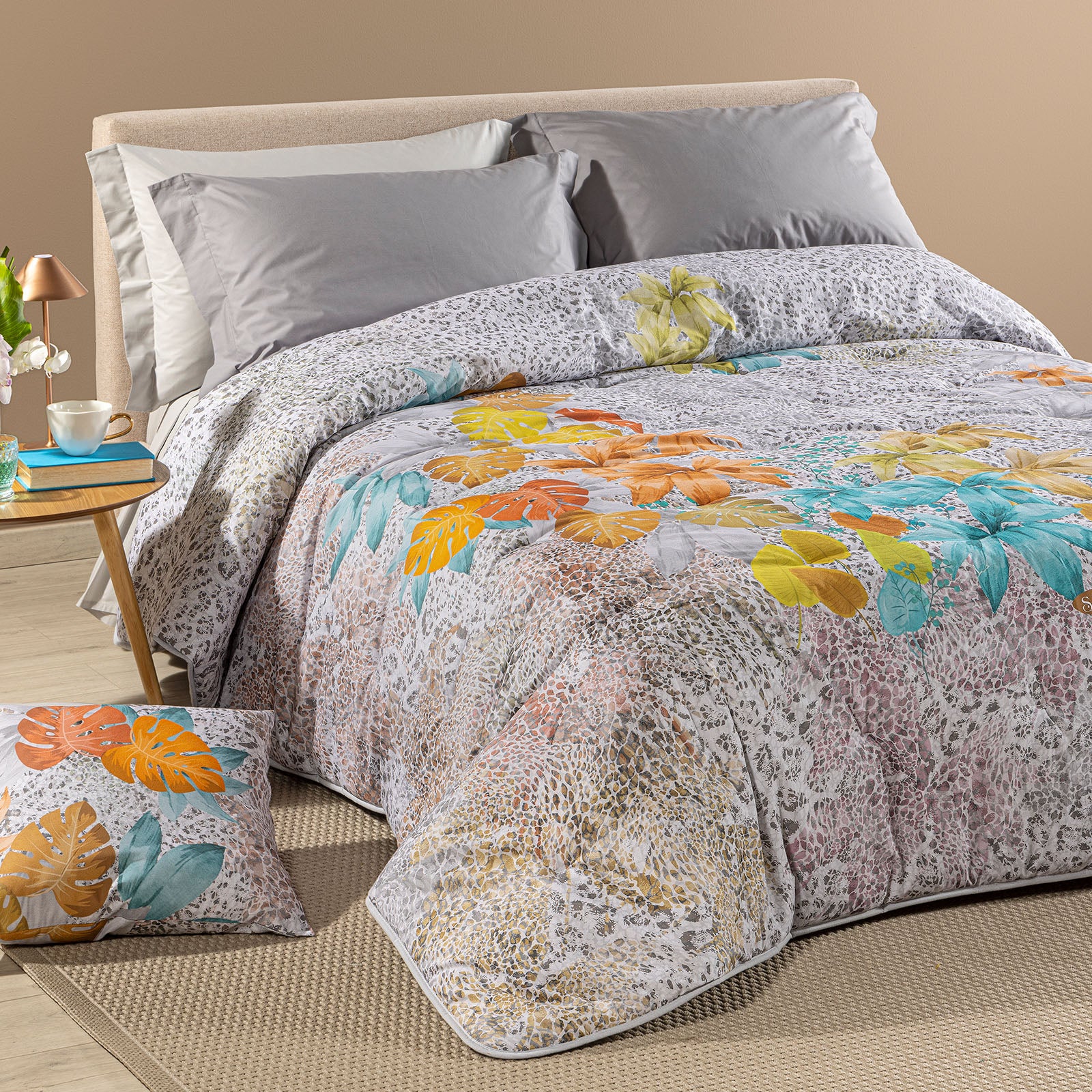 Plaid Matrimoniale Gran Scaldotto In Cotone Pettinato Leopard Garden Matrimoniale Grigio Caleffi