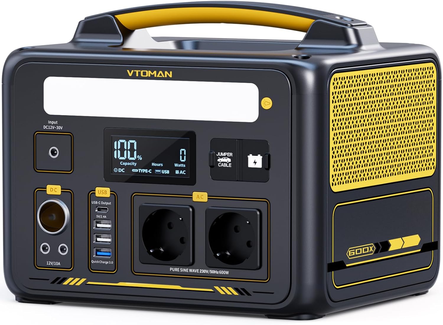 VTOMAN Jump 600X Centrale Elettrica Portatile - 600W/299Wh LiFePO4 Batteria Power Station Generatore Solare, Capacità Espandibile a 939Wh, per Campeggio, Emergenza, Viaggio