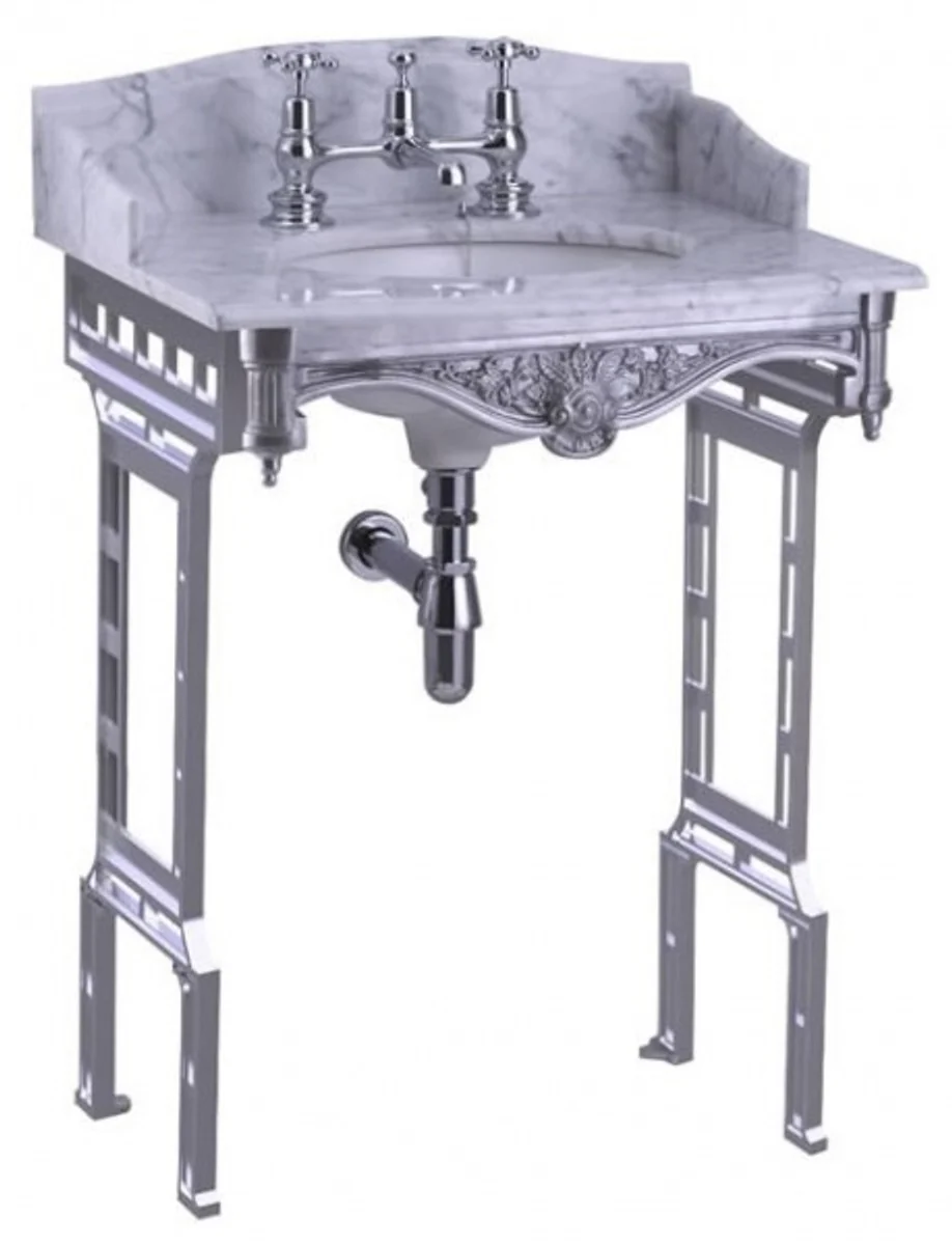 Luxury Art Nouveau standing washbasin white / aluminum with marble top with splash guard at the back, side and shelf baroque washbasin baroque style antique style