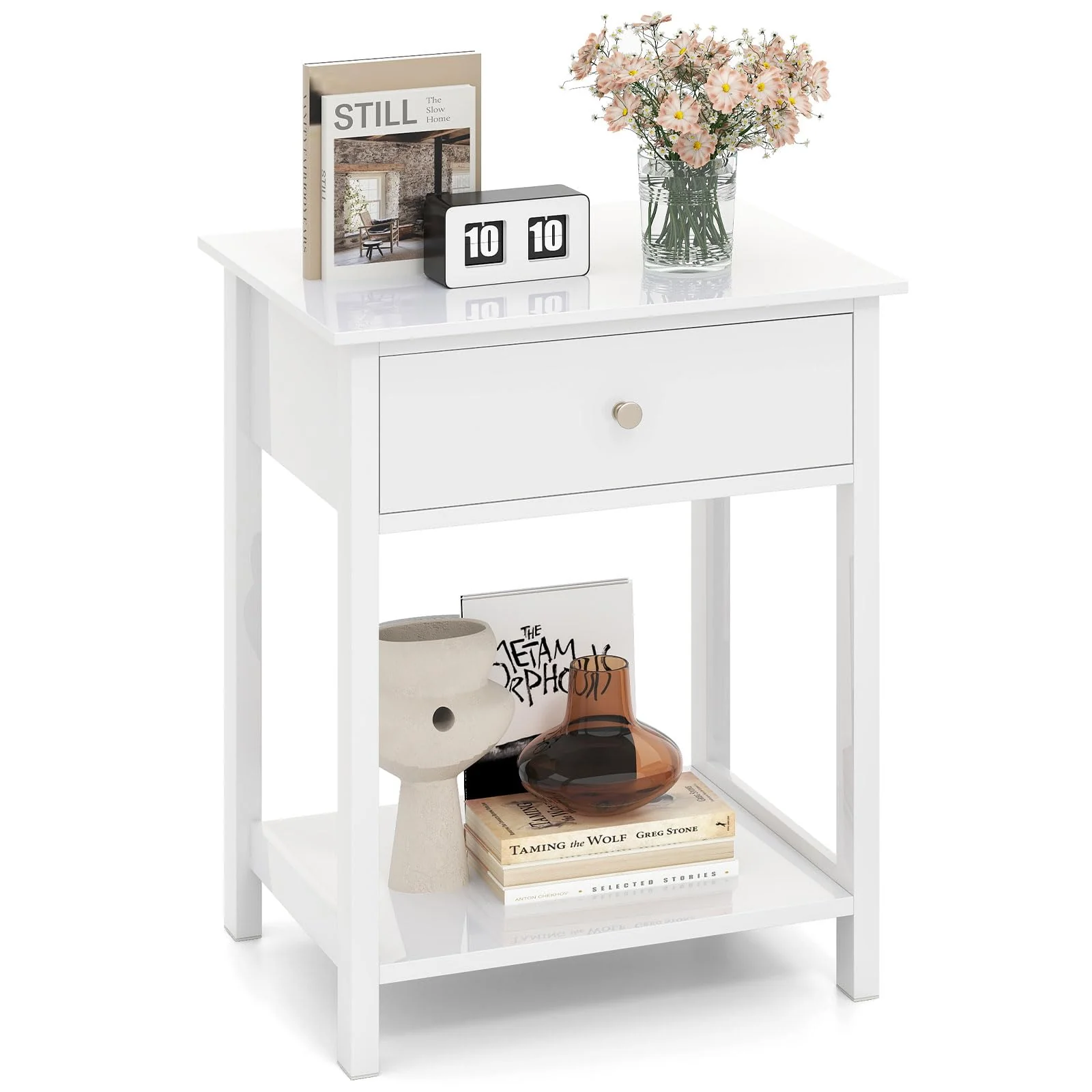 BEFOUNDLOVELY Wood Nightstand with Drawer & Open Shelf