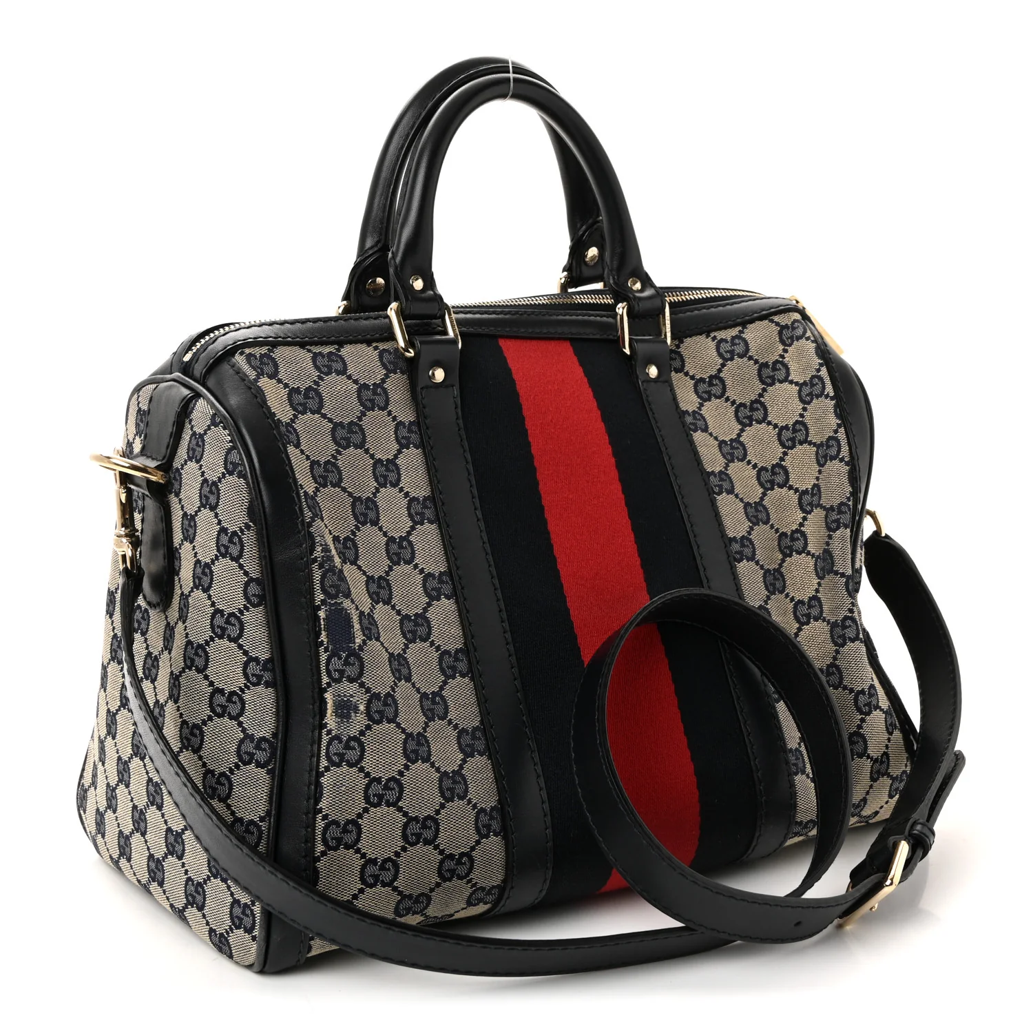 Monogram Selleria Calfskin Vintage Web Medium Boston Beige Blue - Top Club