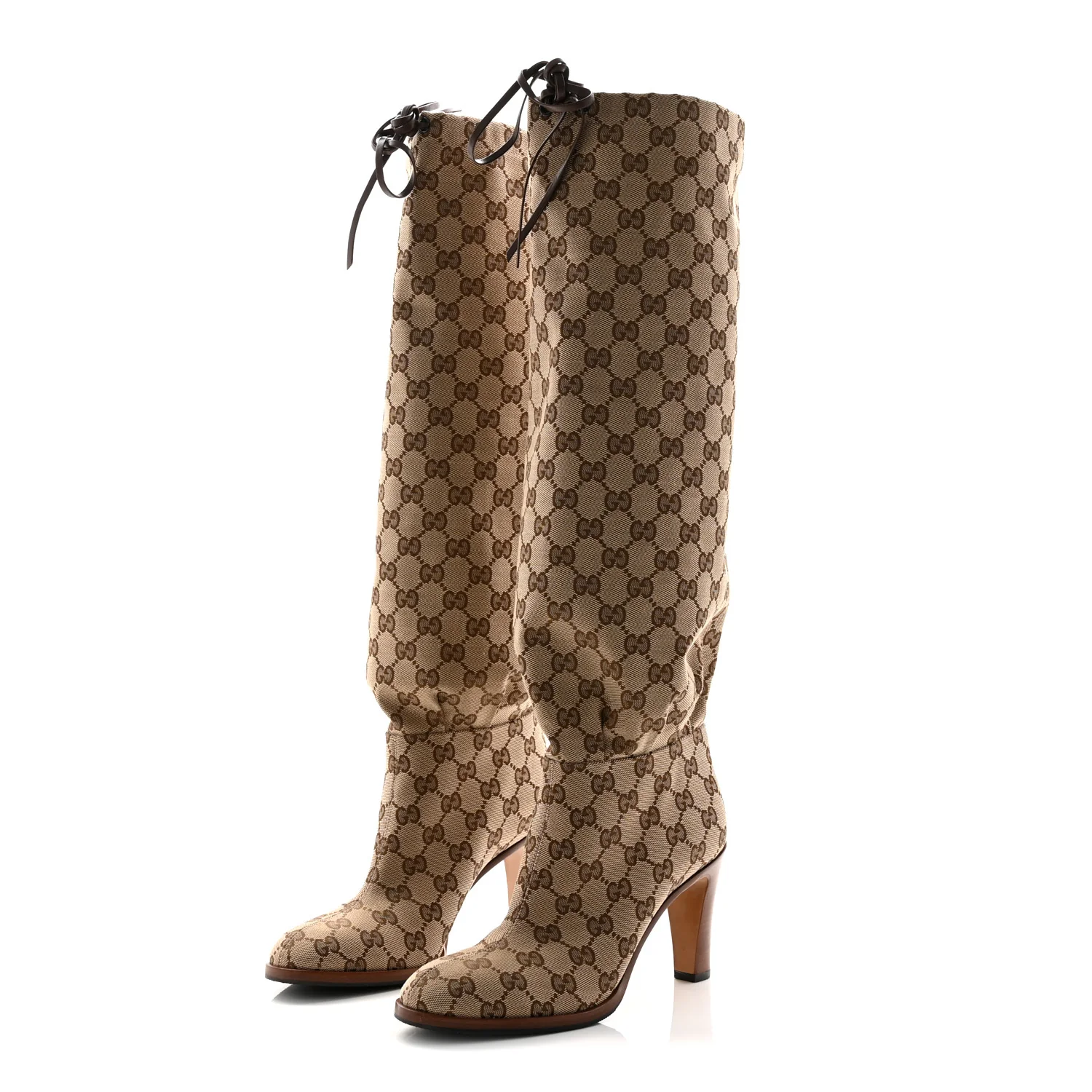 Monogram Malaga Kid Lisa Mid Heel Boots 37 Beige Ebony - Top Club
