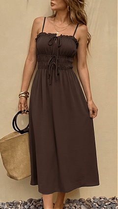 Women's Deep Brown Drawstring Cami Dress - Nordfashionstorm - Women's Clothing, Fashion for You - Nordfashionstorm.com