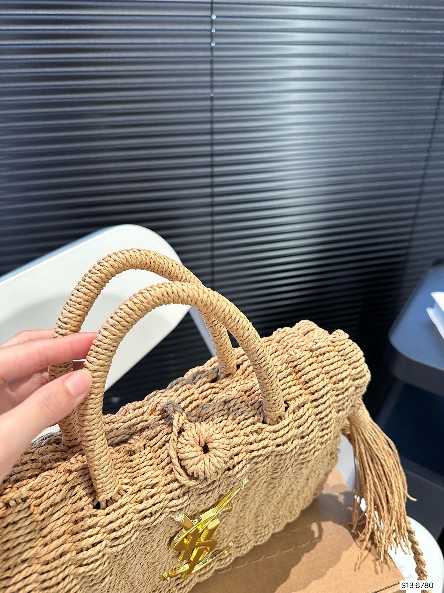 SAINT LAURENT YSL Vacation Woven Tote Bag 27x18cm - Top Club