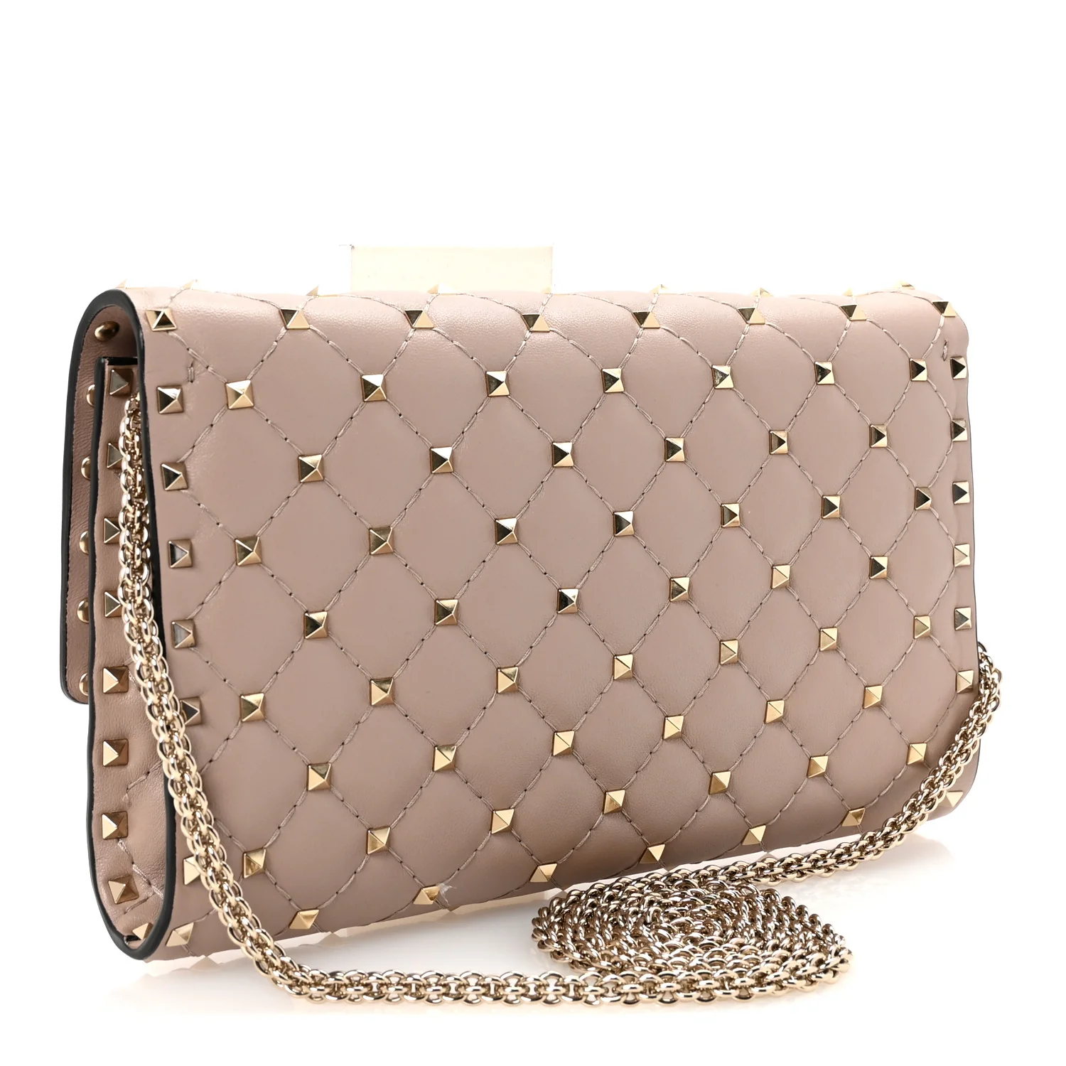 Lambskin Rockstud Spike Wallet on Chain Poudre - Top Club