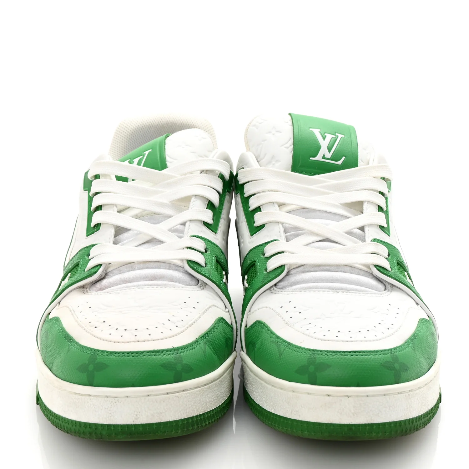 Calfskin Monogram Mens LV Trainer Sneakers 8 Green - Top Club