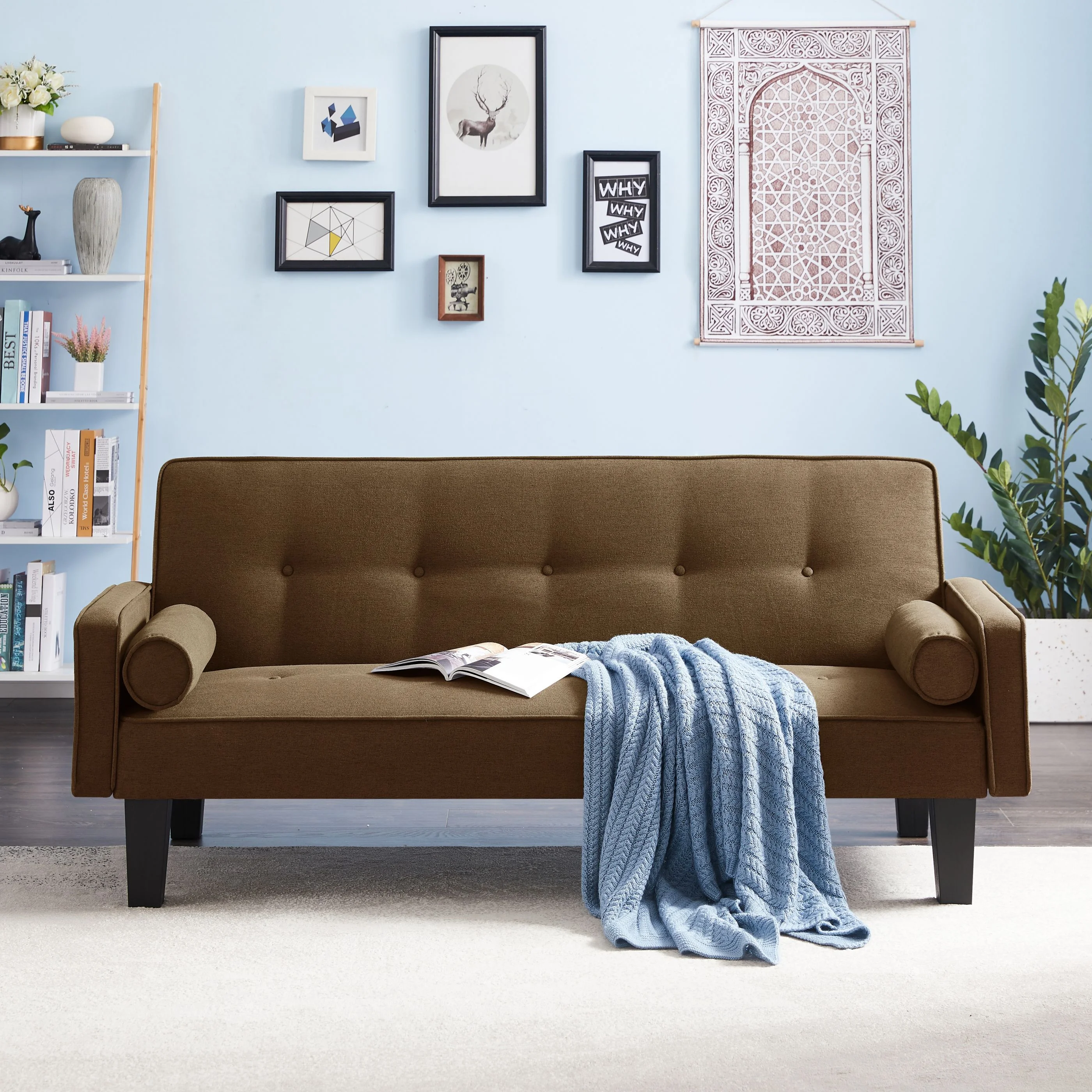 72" Convertible Loveseat Sofa Bed Sleeper Daybed, Modern Upholstered Folding Recliner, Small Futon Sofa for Living Room Apartment Office, Gray 02