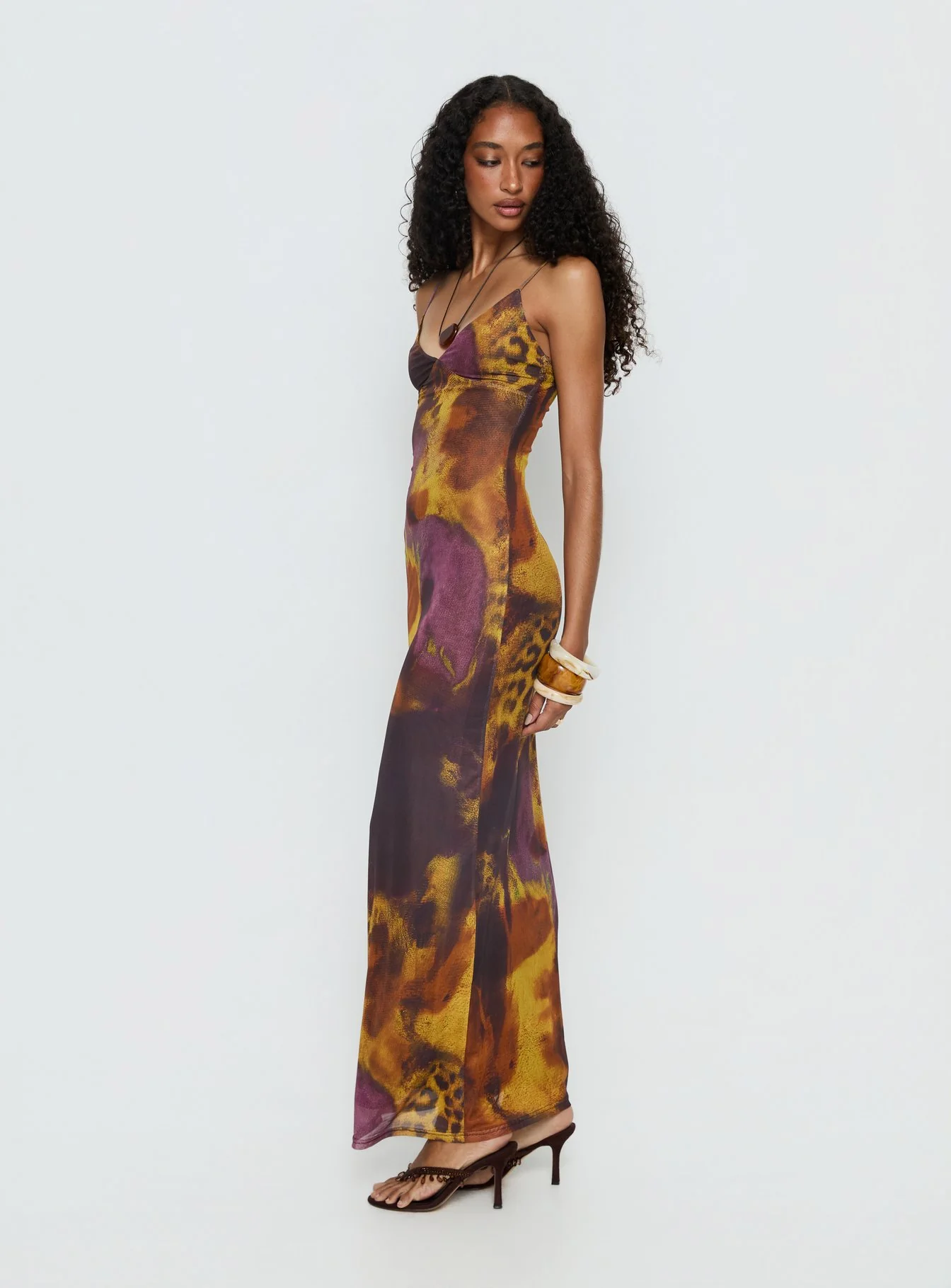 Saphrona V Neck Maxi Dress Leopard Blur