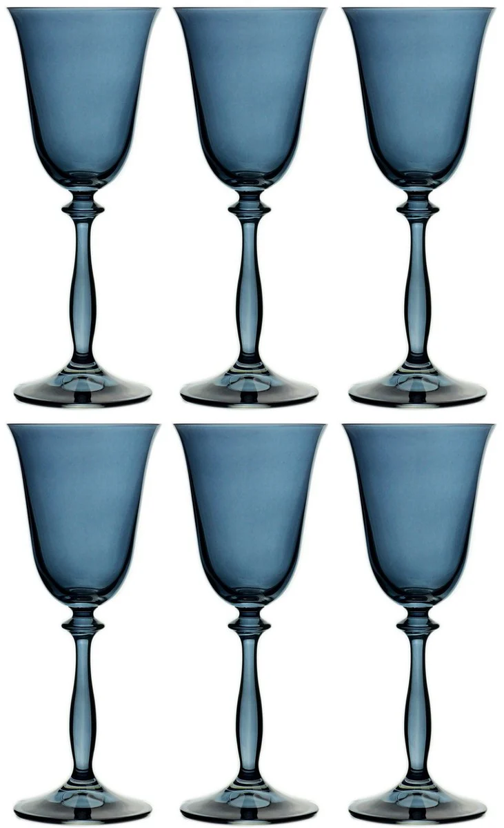 Luxury Baroque white wine glass set of 6 blue Ø 8.5 x H. 21 cm - Handmade wine glasses - Hotel & Restaurant Accessories - Luxury quality
