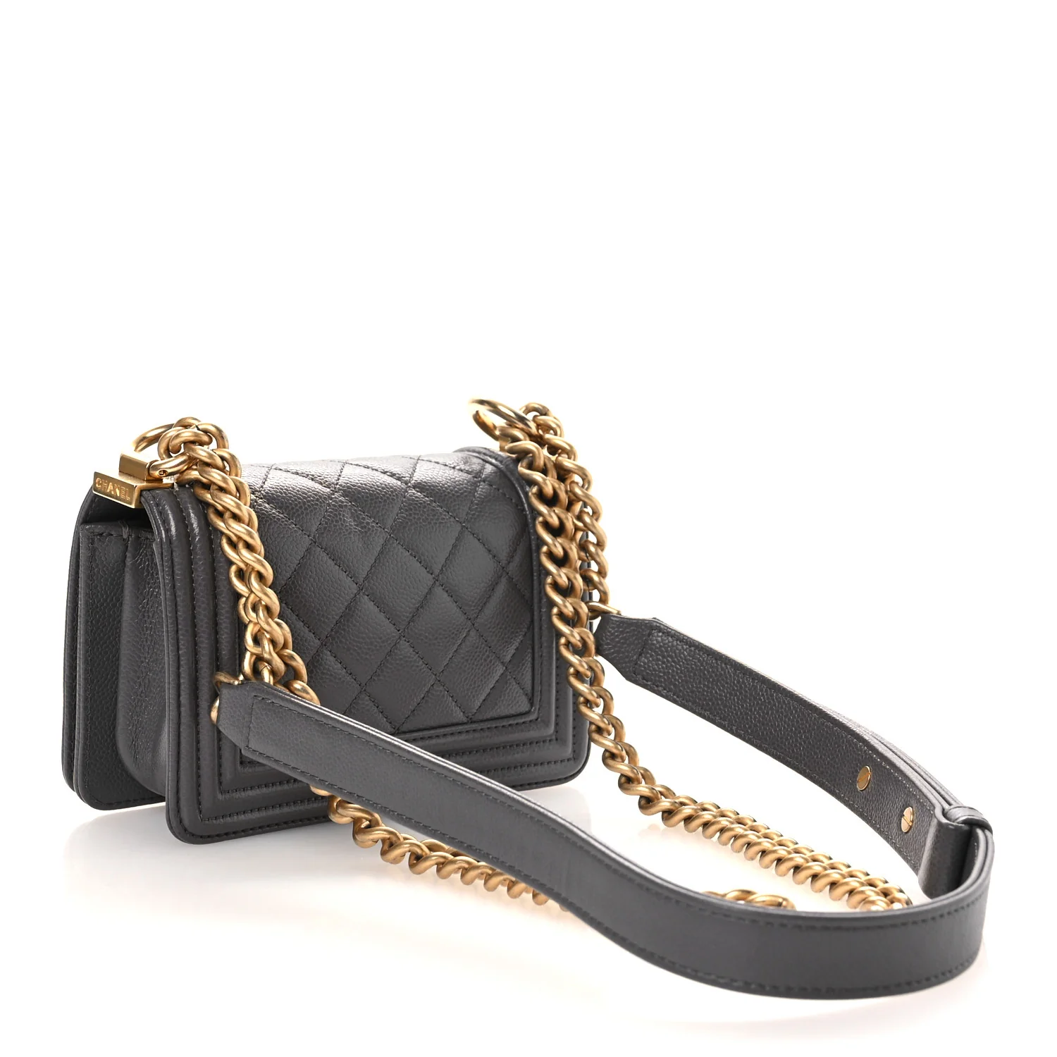 Caviar Quilted Mini Boy Flap Dark Grey - Top Club