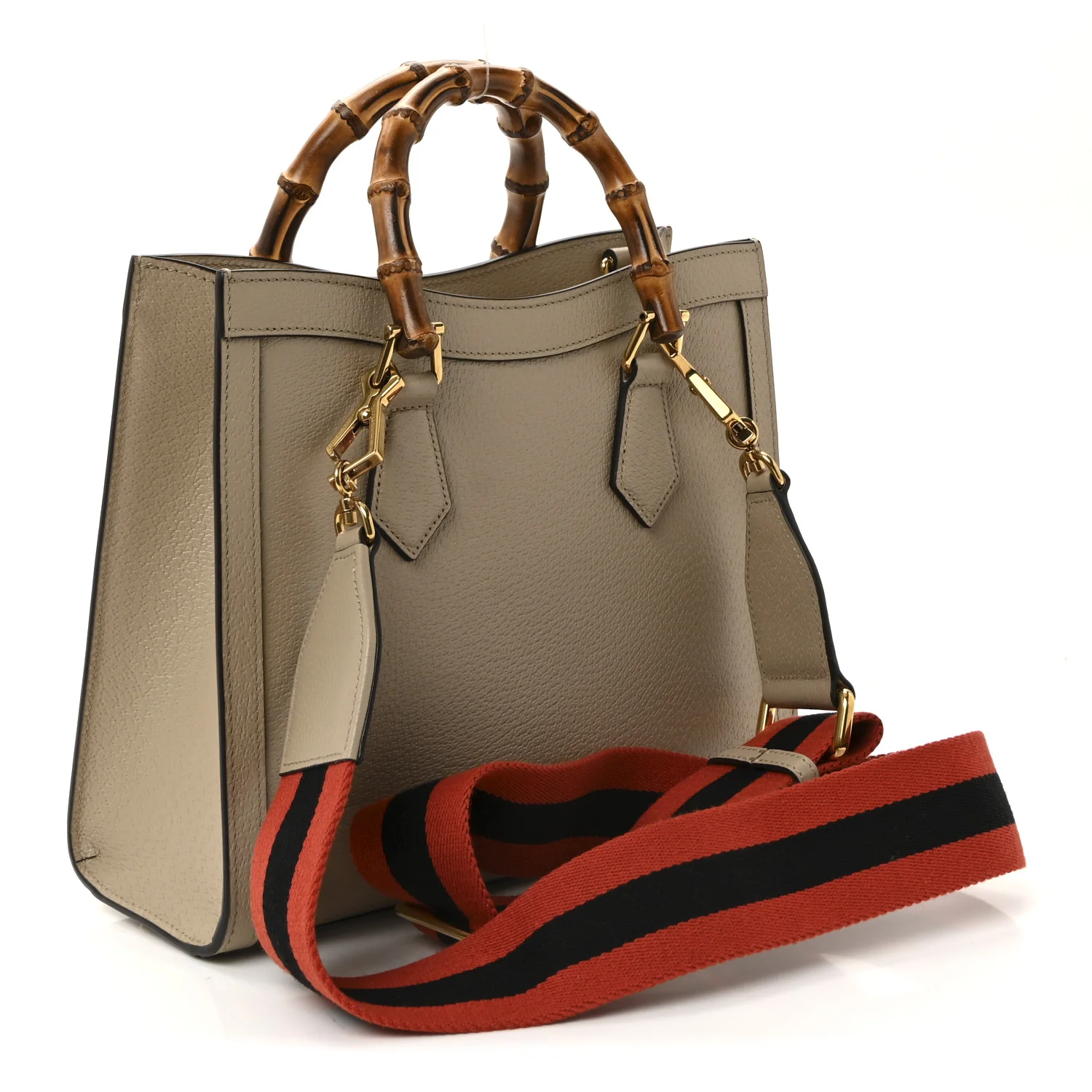 Textured Dollar Calfskin Web Small Diana Tote Bag Oatmeal Vintage Green - Top Club