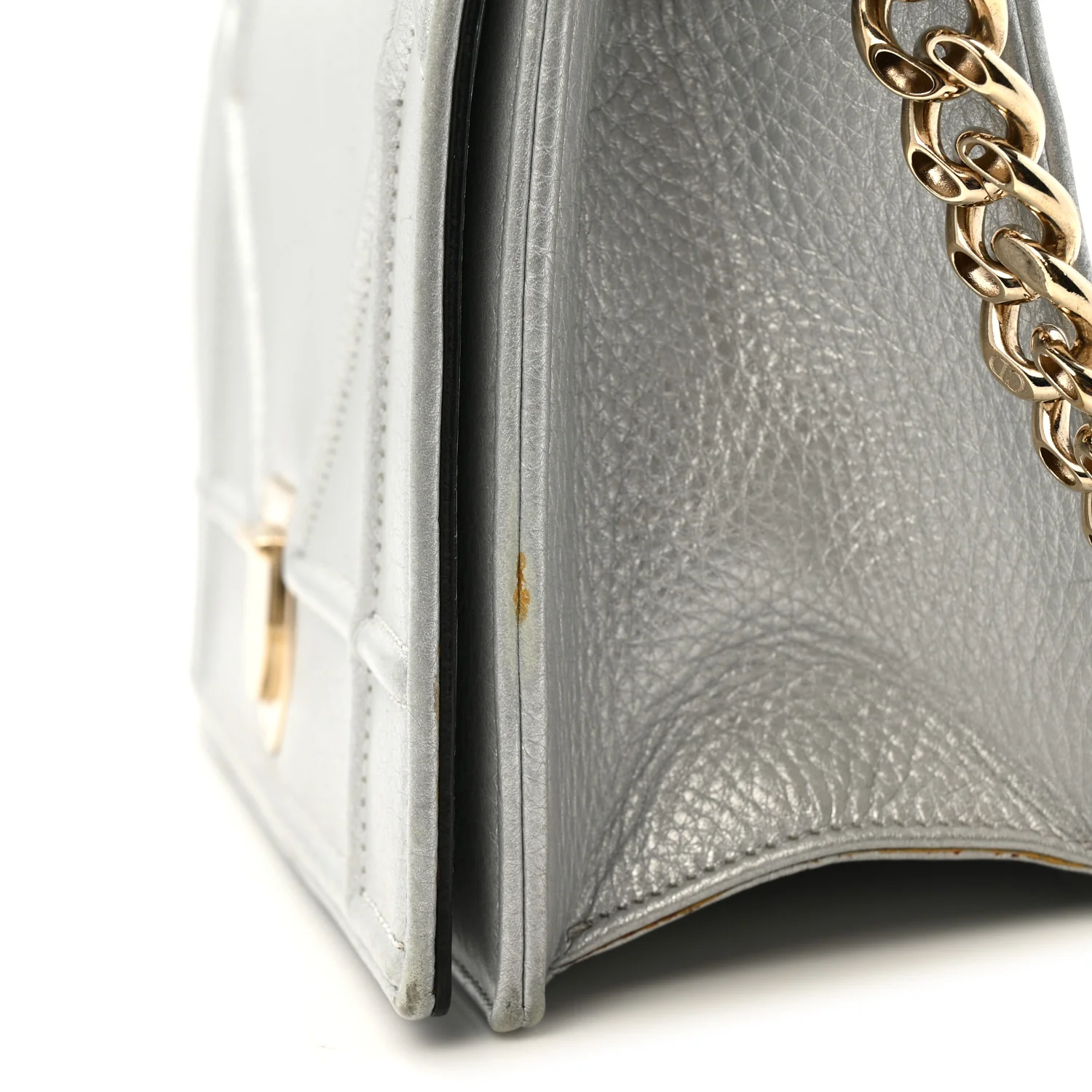 Metallic Grained Calfskin Diorama Wallet on Chain Pouch Silver - Top Club