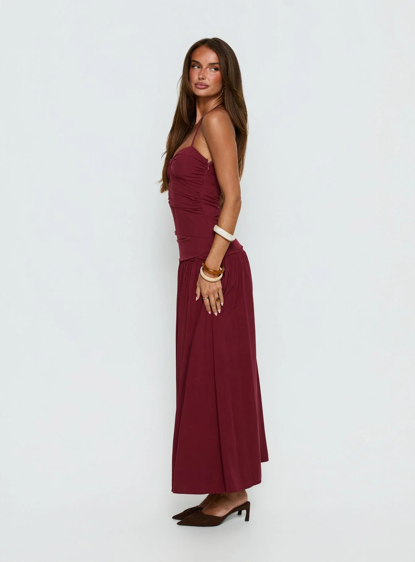 Marguerite Halter Maxi Dress Ruby Wine