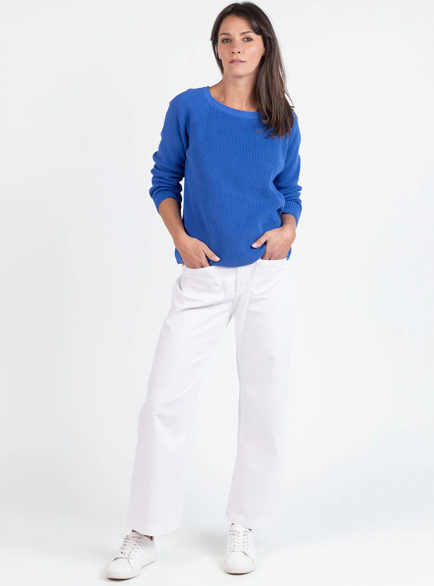 Pull femme en maille perlée coton bleu atlantique