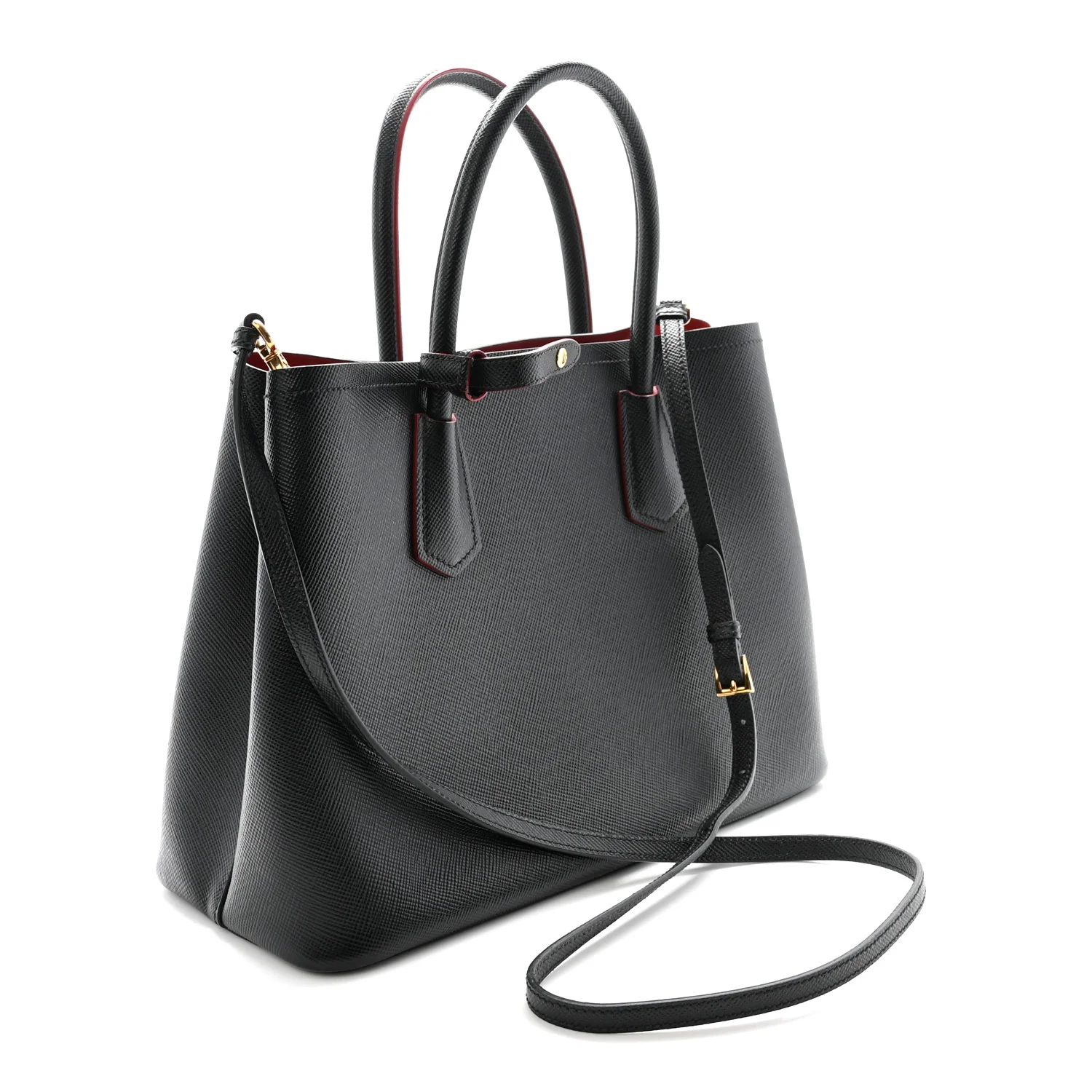 Saffiano Cuir Medium Double Bag Black Fuoco - Top Club