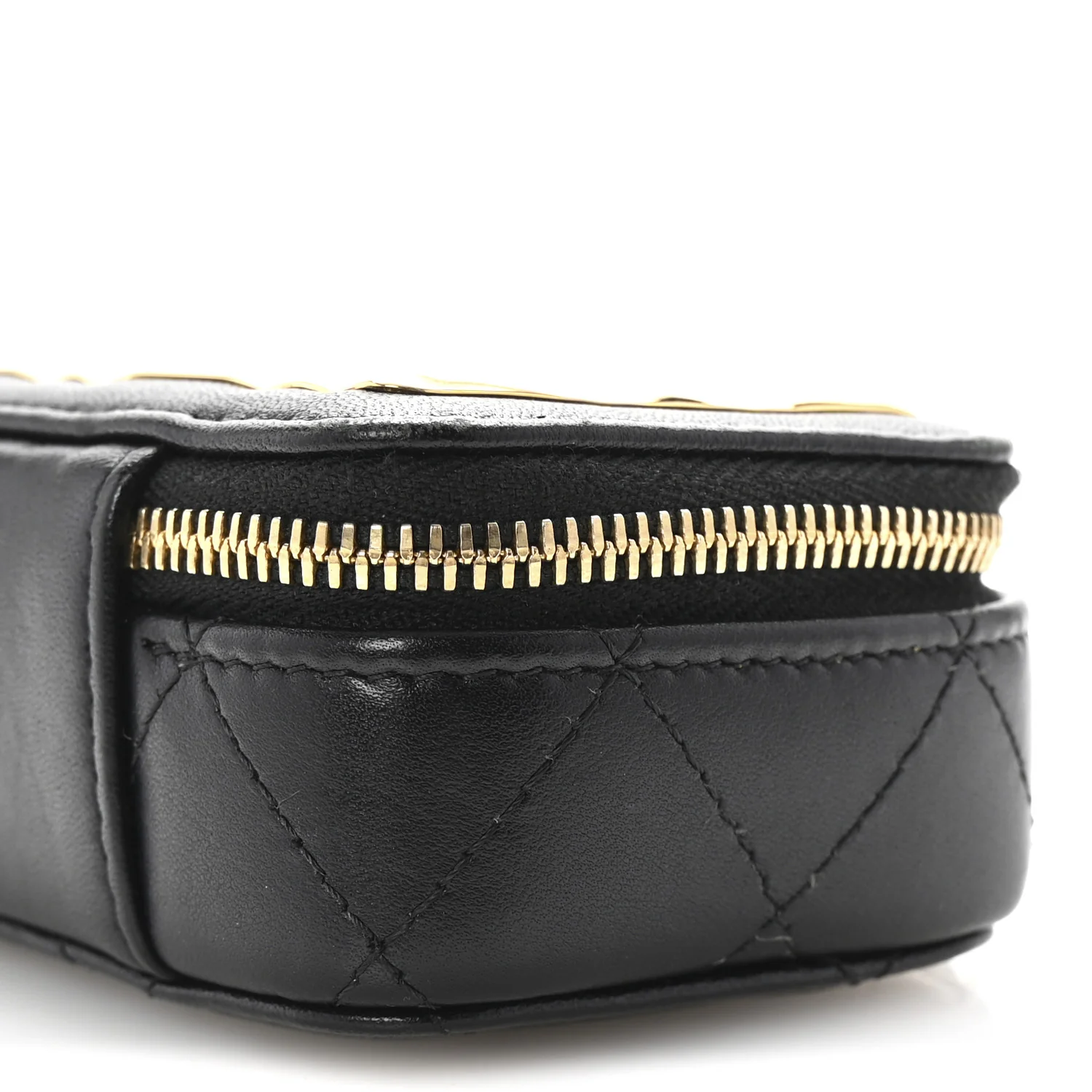 Lambskin Metal Quilted Extra Mini Vanity Case With Chain Black Gold - Top Club