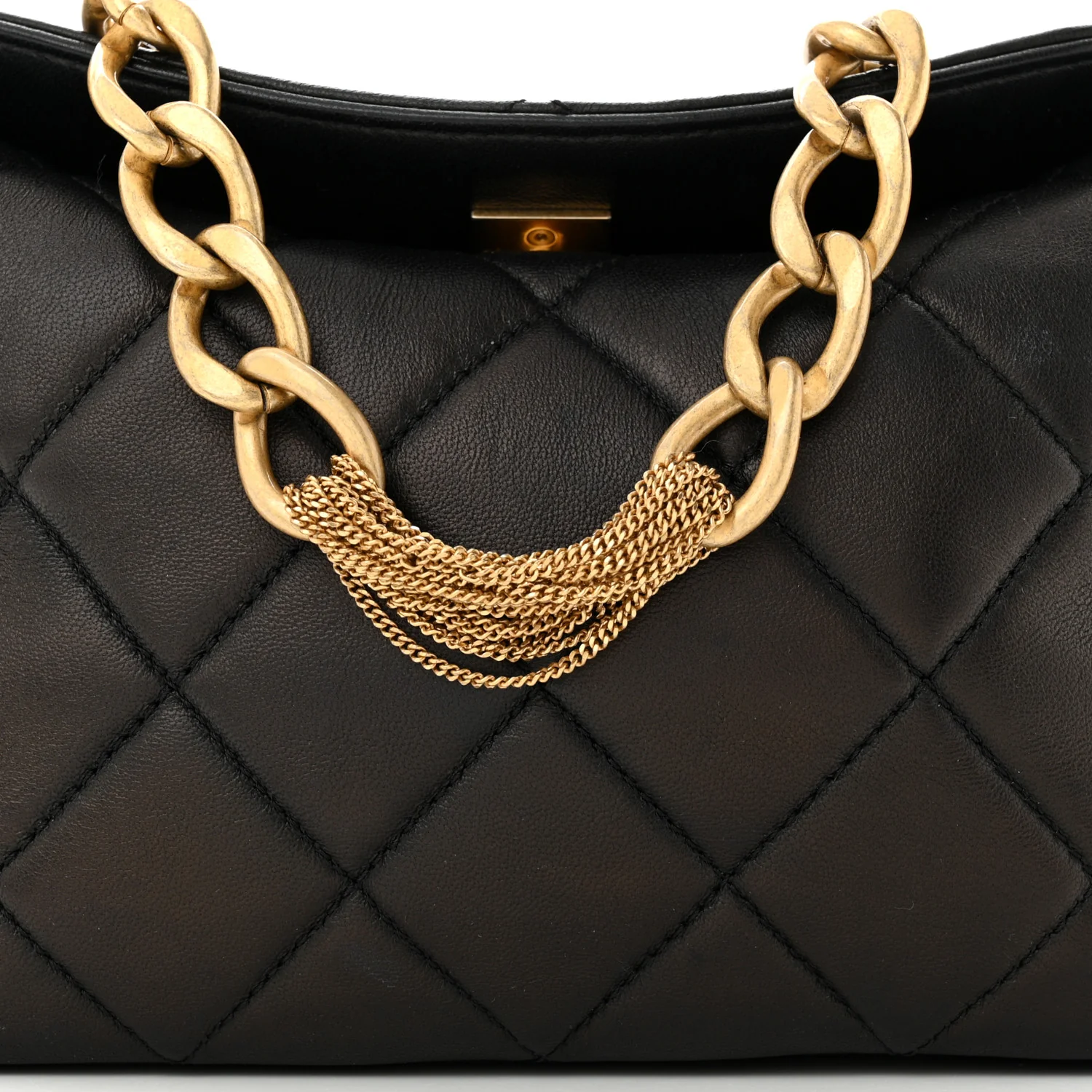 Lambskin Quilted Small CC Chain Hobo Black - Top Club