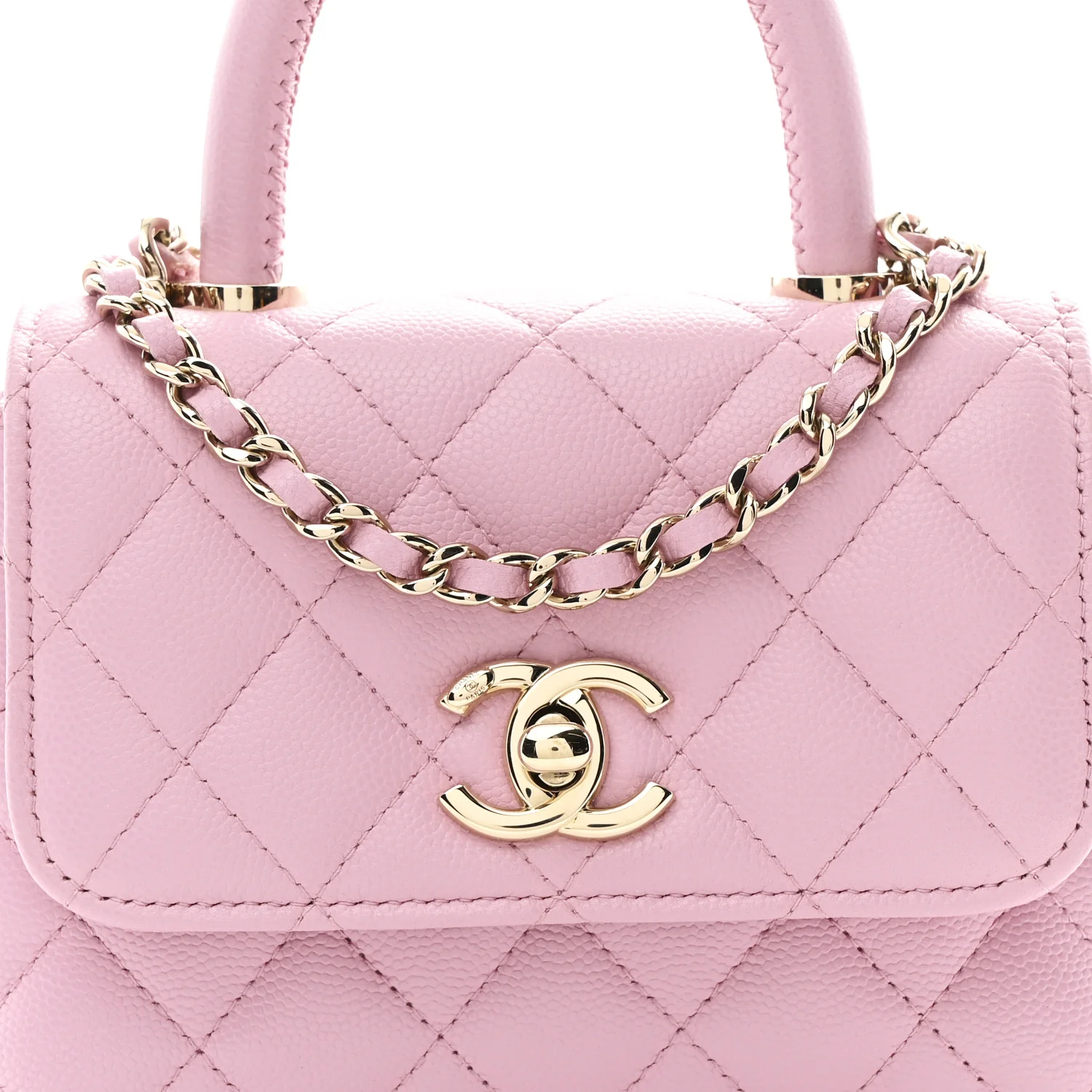 Caviar Quilted Coco Handle Clutch With Chain Pink - Top Club