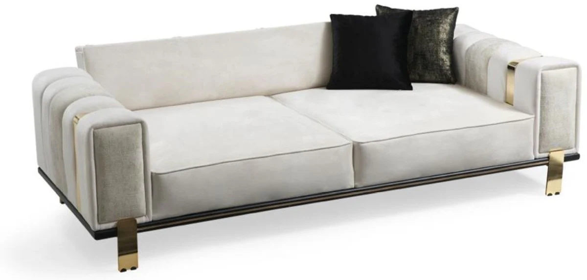 Luxury living room sofa with adjustable backrest white / gray / gold 223 x 93 x H. 76 cm - living room furniture - luxury furniture