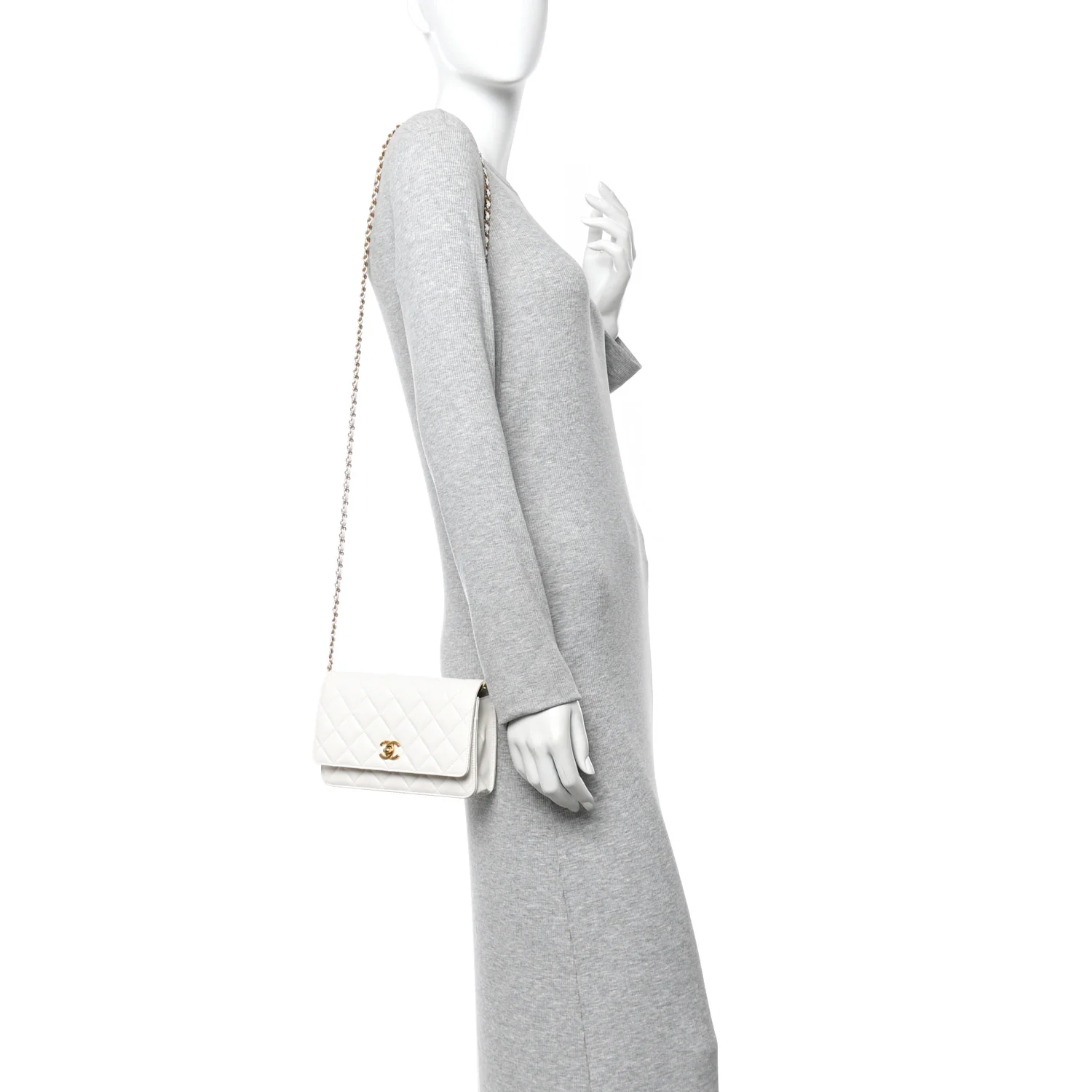 Lambskin Quilted CC Pearl Crush Wallet on Chain WOC White - Top Club