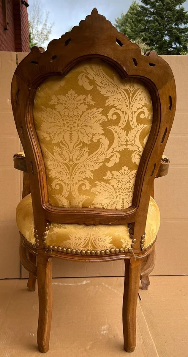 Baroque dining room chair with armrests gold / brown - handmade antique style solid wood chair with elegant pattern - dining room furniture in baroque style - baroque furniture