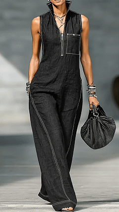 Women's Cotton-Blend Stitched Detail Sleeveless Wide-Leg Jumpsuit - Nordfashionstorm - Women's Clothing, Fashion for You - Nordfashionstorm.com