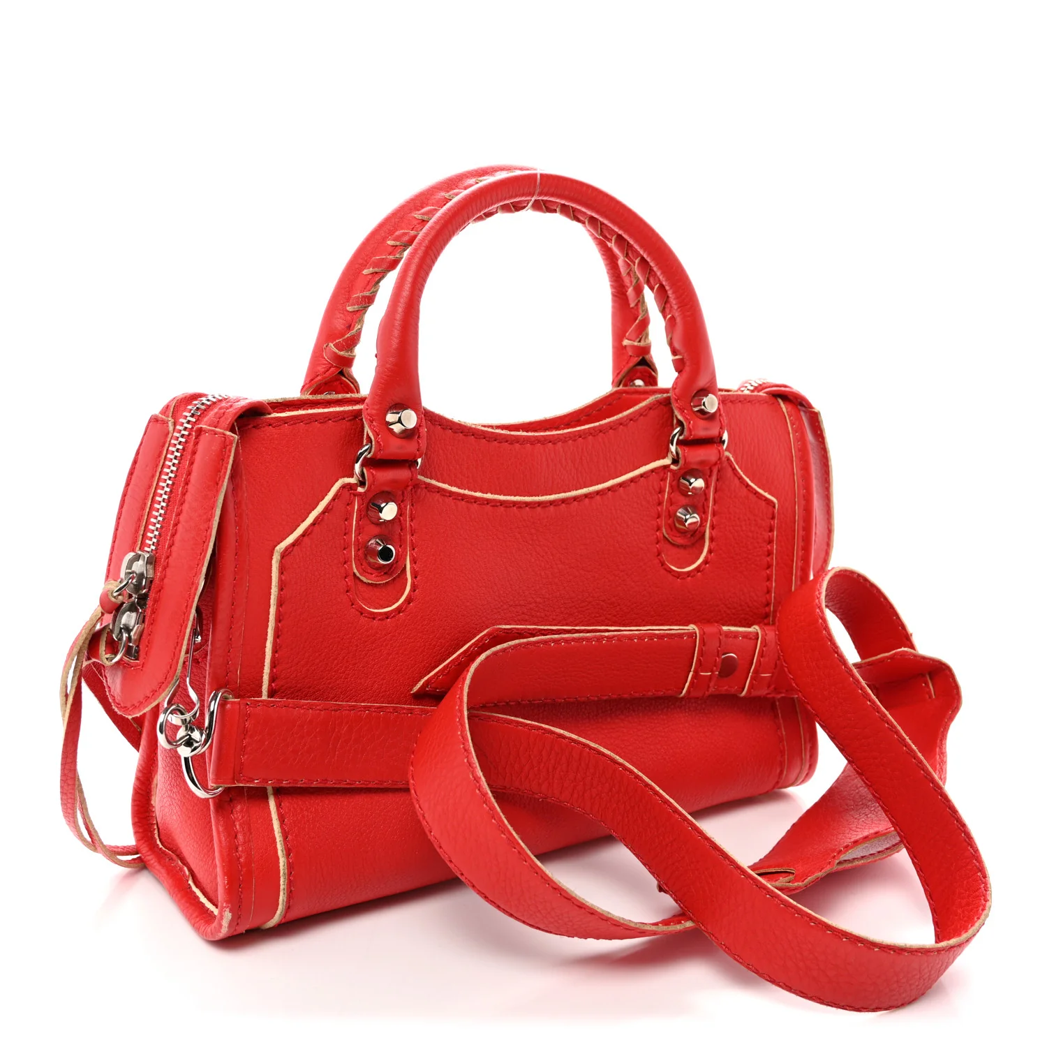 Supple Grained Calfskin Classic Silver Hardware Highlight Mini City Rouge Fraise - Top Club