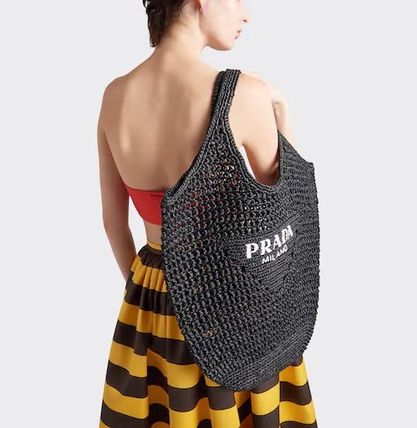 Prada Raffia Tote Bag-Black - Top Club