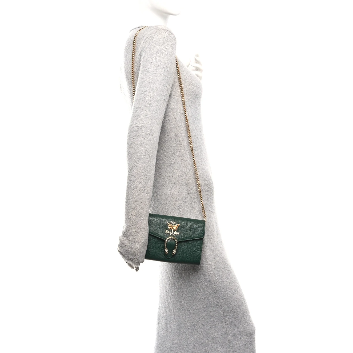 Calfskin Garden Dionysus Chain Wallet Emerald