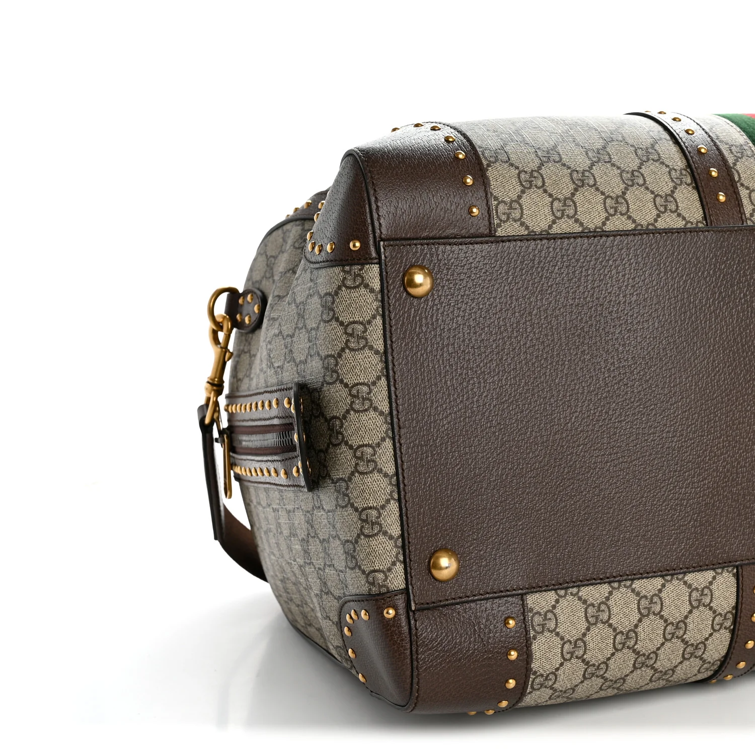 GG Supreme Monogram Textured Dollar Calfskin Web Studded Large Savoy Duffle Bag Beige Ebony - Top Club