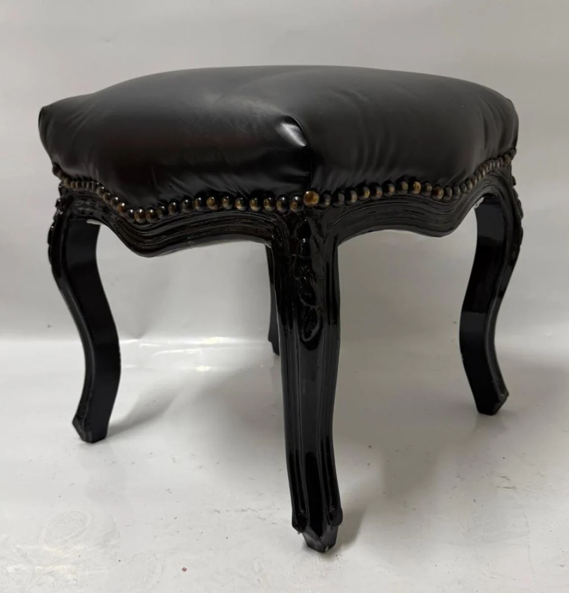 Baroque faux leather footstool black H. 39 cm - baroque style stool
