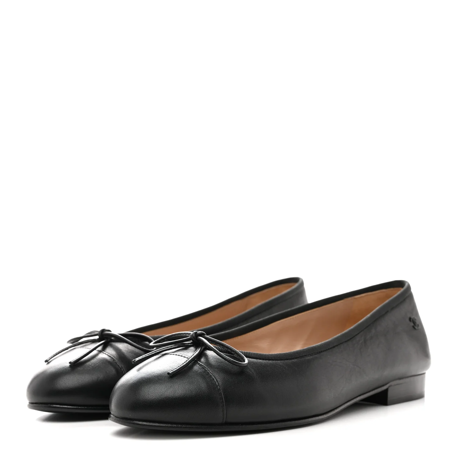 Lambskin Cap Toe CC Uniform Ballerina Flats 37 Black - Top Club