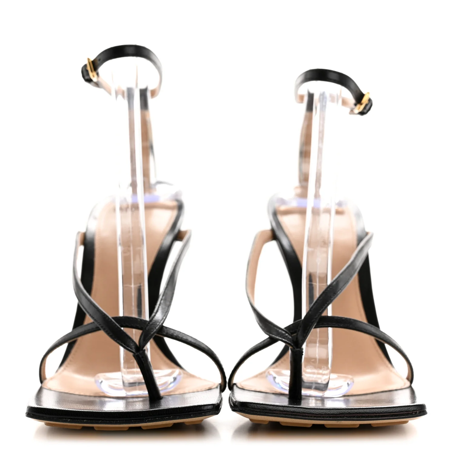 Lambskin Stretch Multi Strap 90mm Sandals 38.5 Black - Top Club
