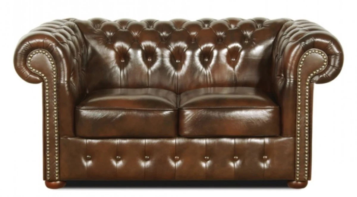 Chesterfield Living Room Set of 3 Dark Brown - Luxury Genuine Leather Furniture