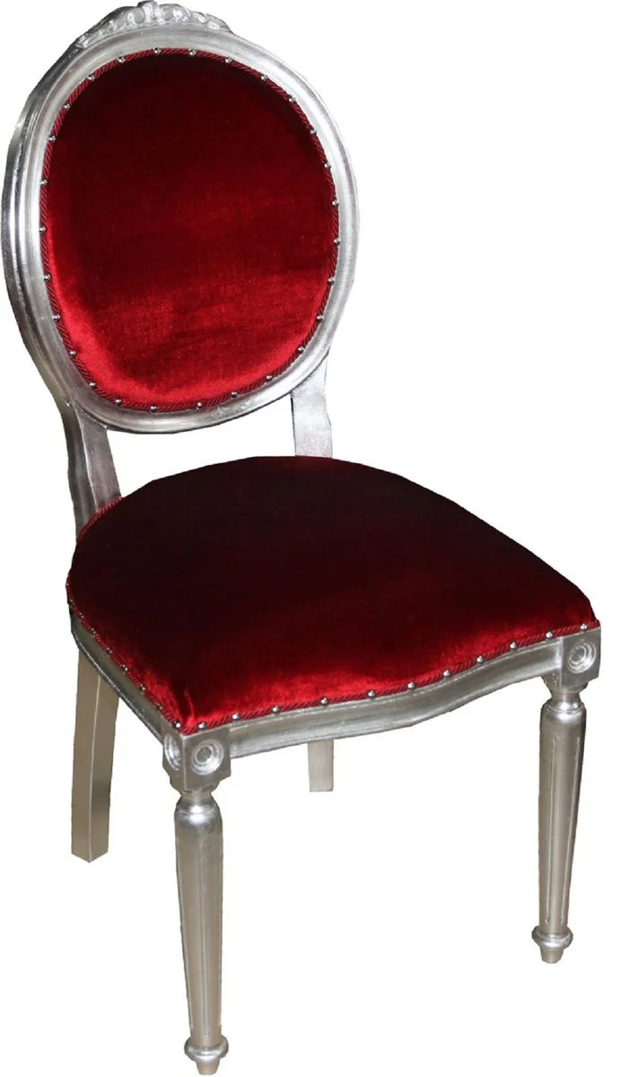 Luxury Baroque dining room set medallion Bordeaux red / silver 50 x 52 x H. 99 cm - 6 handmade dining chairs - Baroque dining room furniture