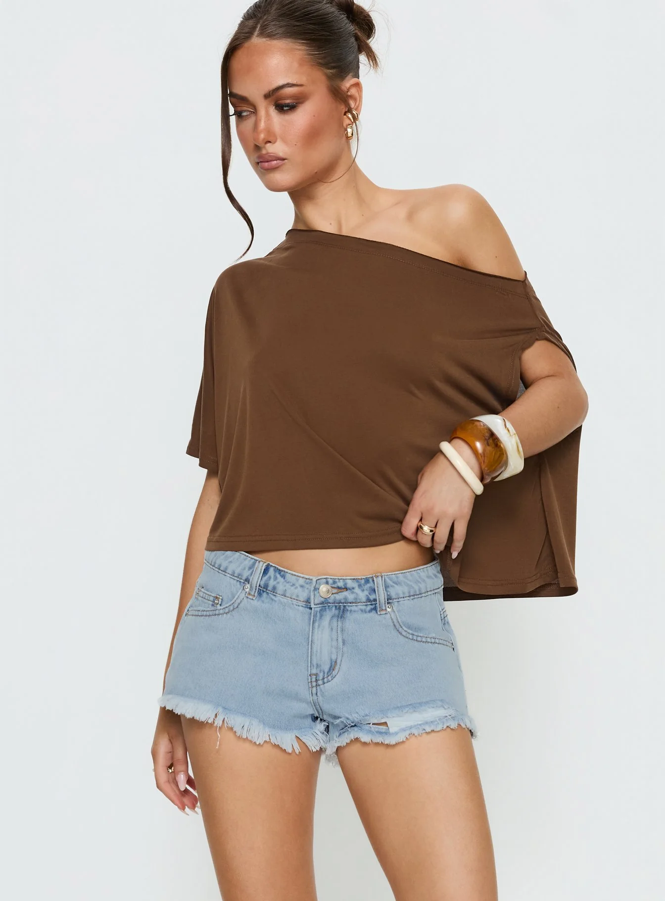 Posse Distressed Micro Denim Shorts Light Blue Wash