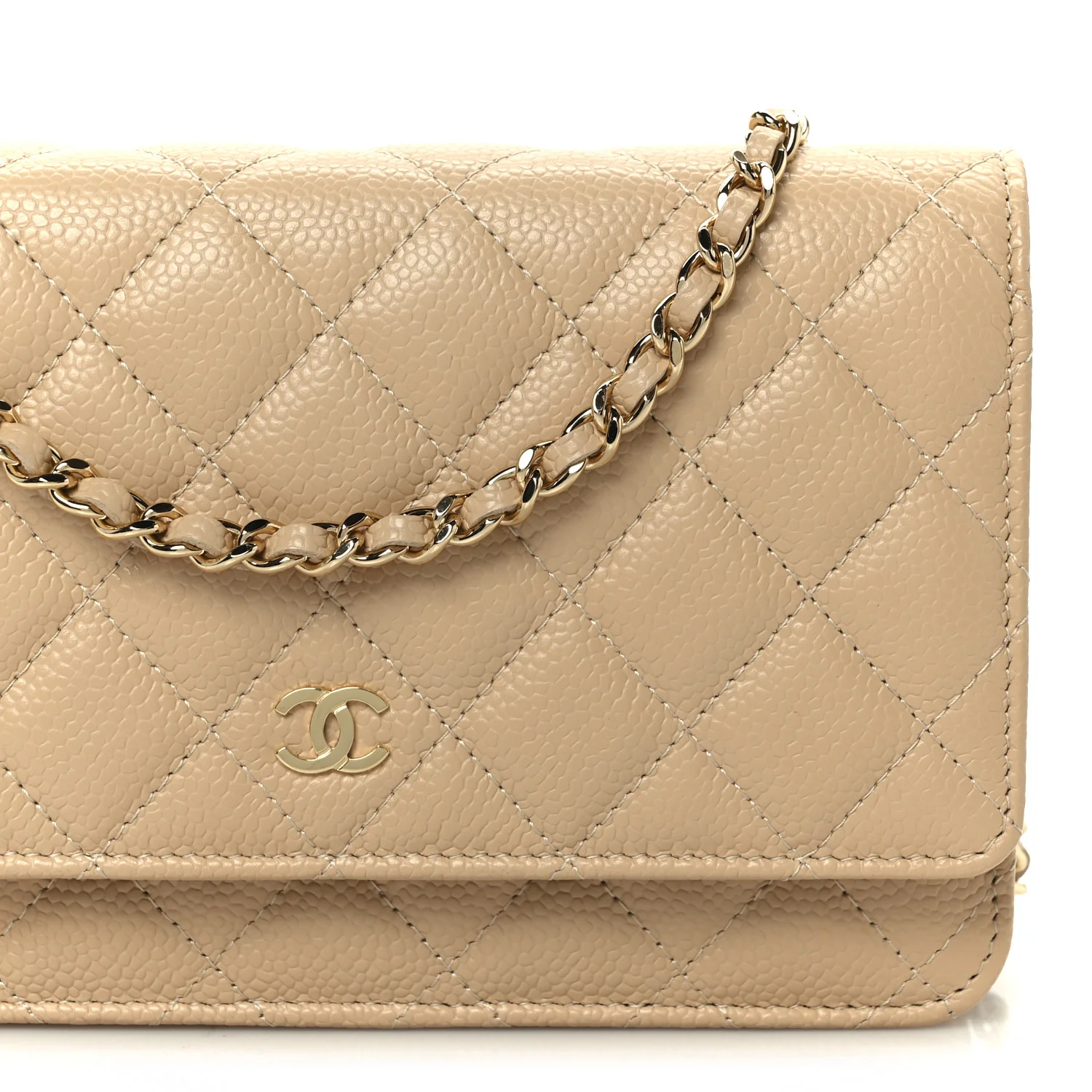 Caviar Quilted Wallet on Chain WOC Beige - Top Club
